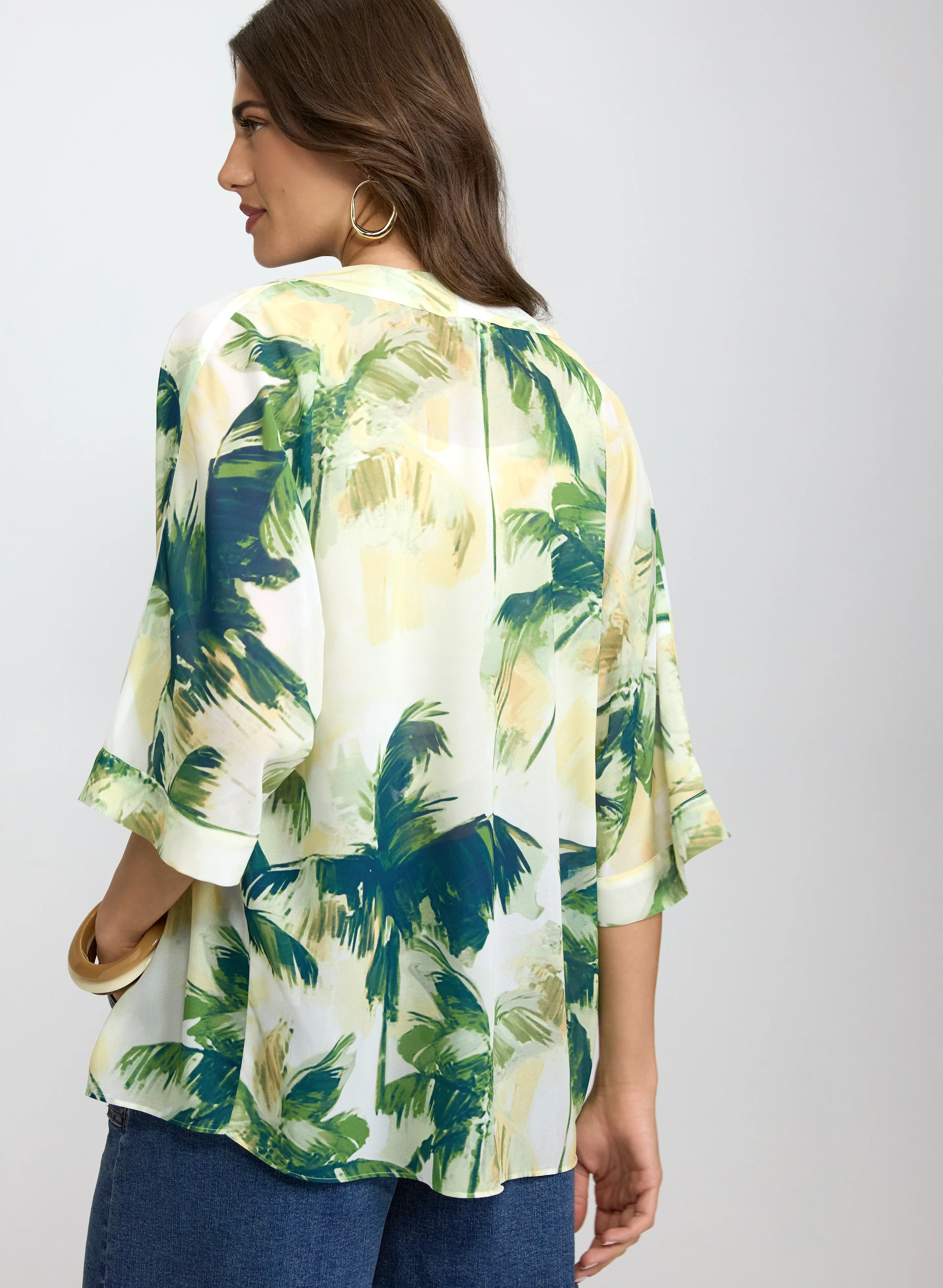 Palm Print Open Front Blouse - Image 5