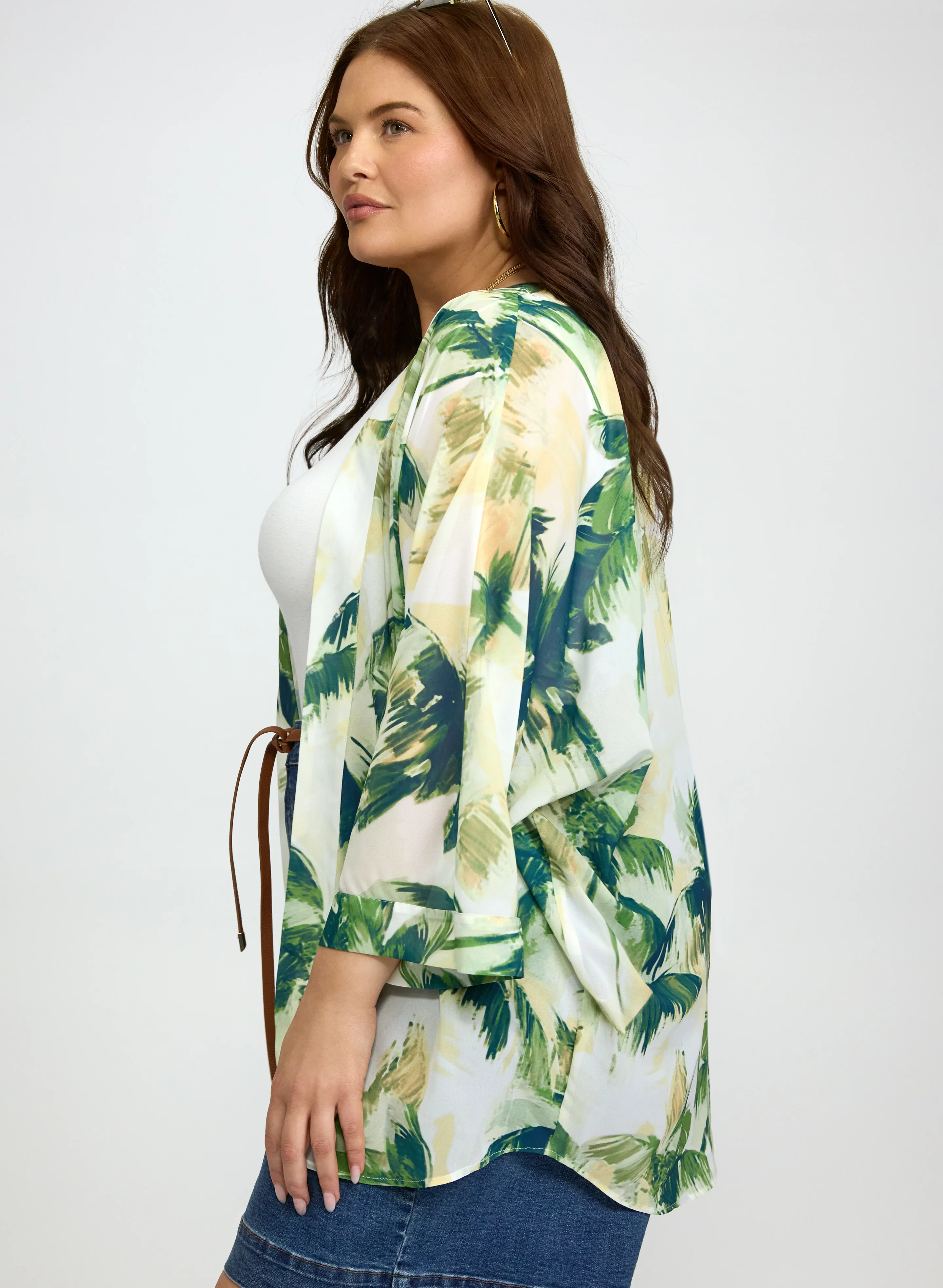 Palm Print Open Front Blouse - Image 4