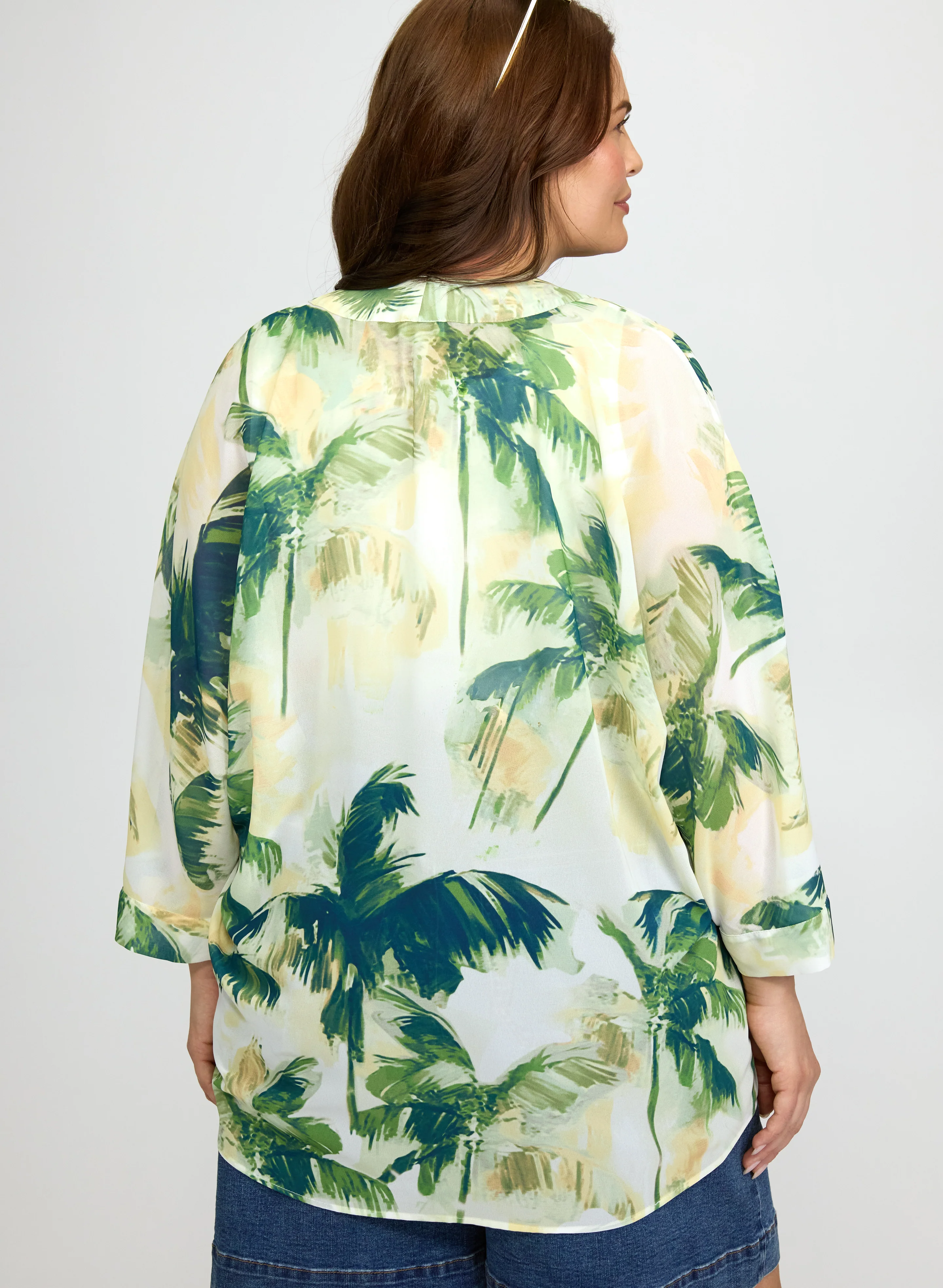 Palm Print Open Front Blouse - Image 5