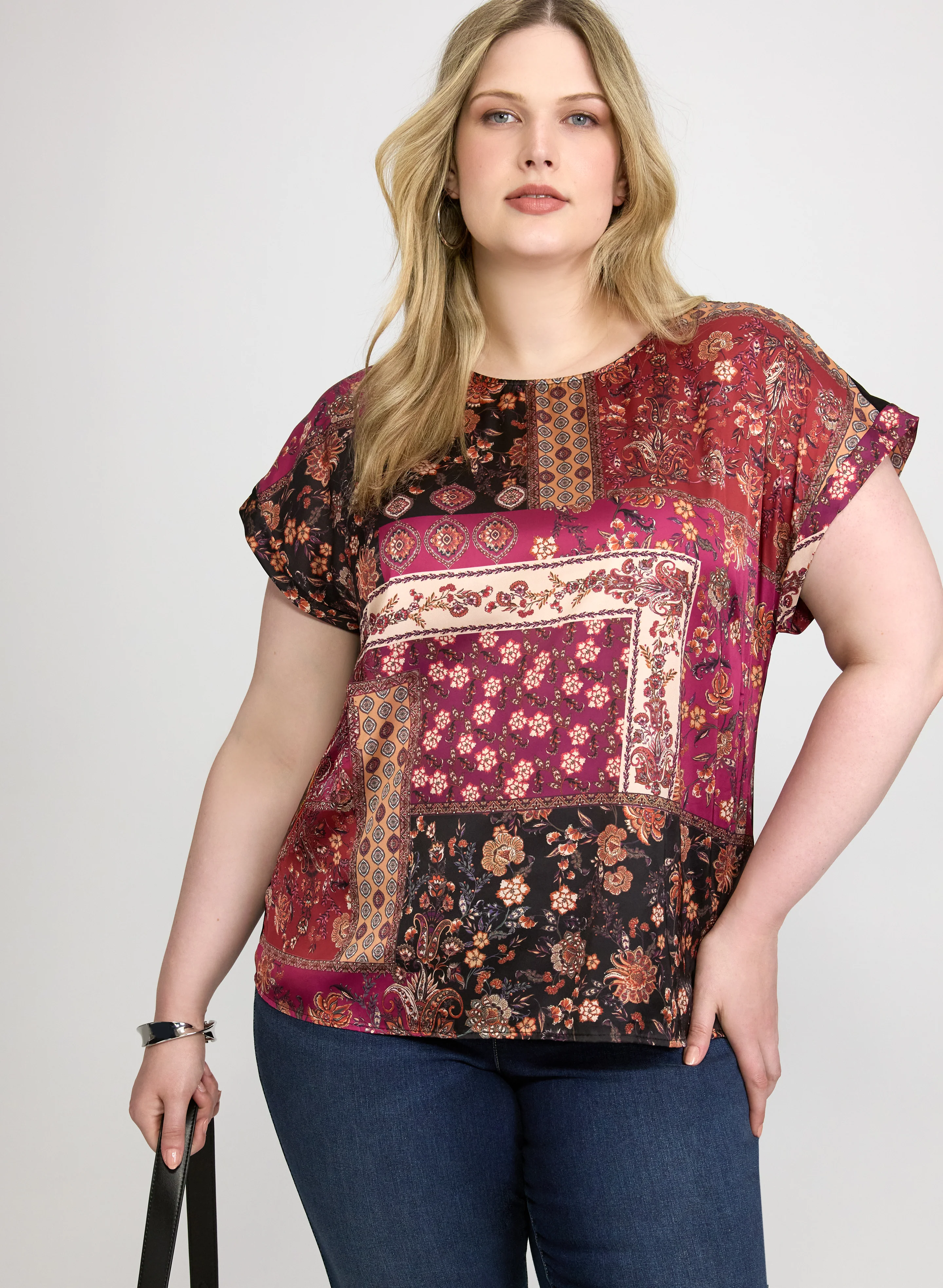 Patchwork Front Short Sleeve Top