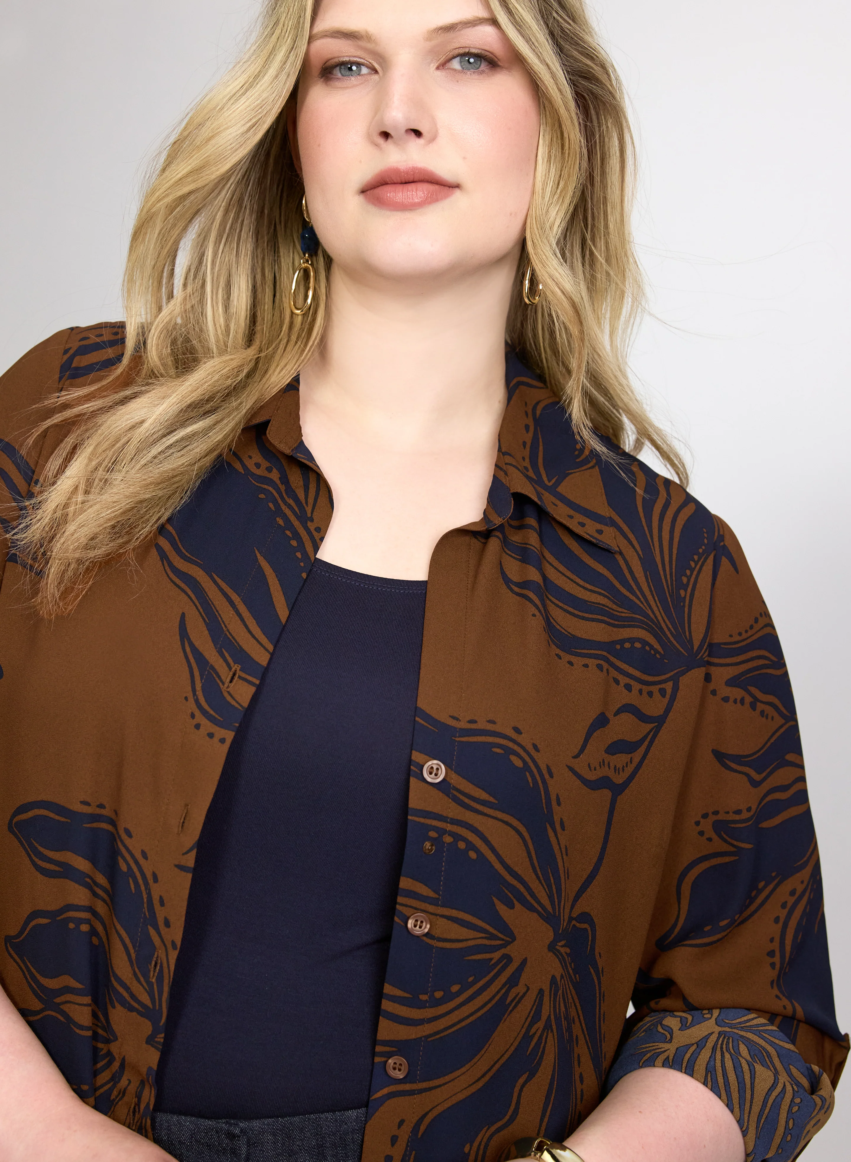 Patterned Tunic Button-Down Blouse - Image 2