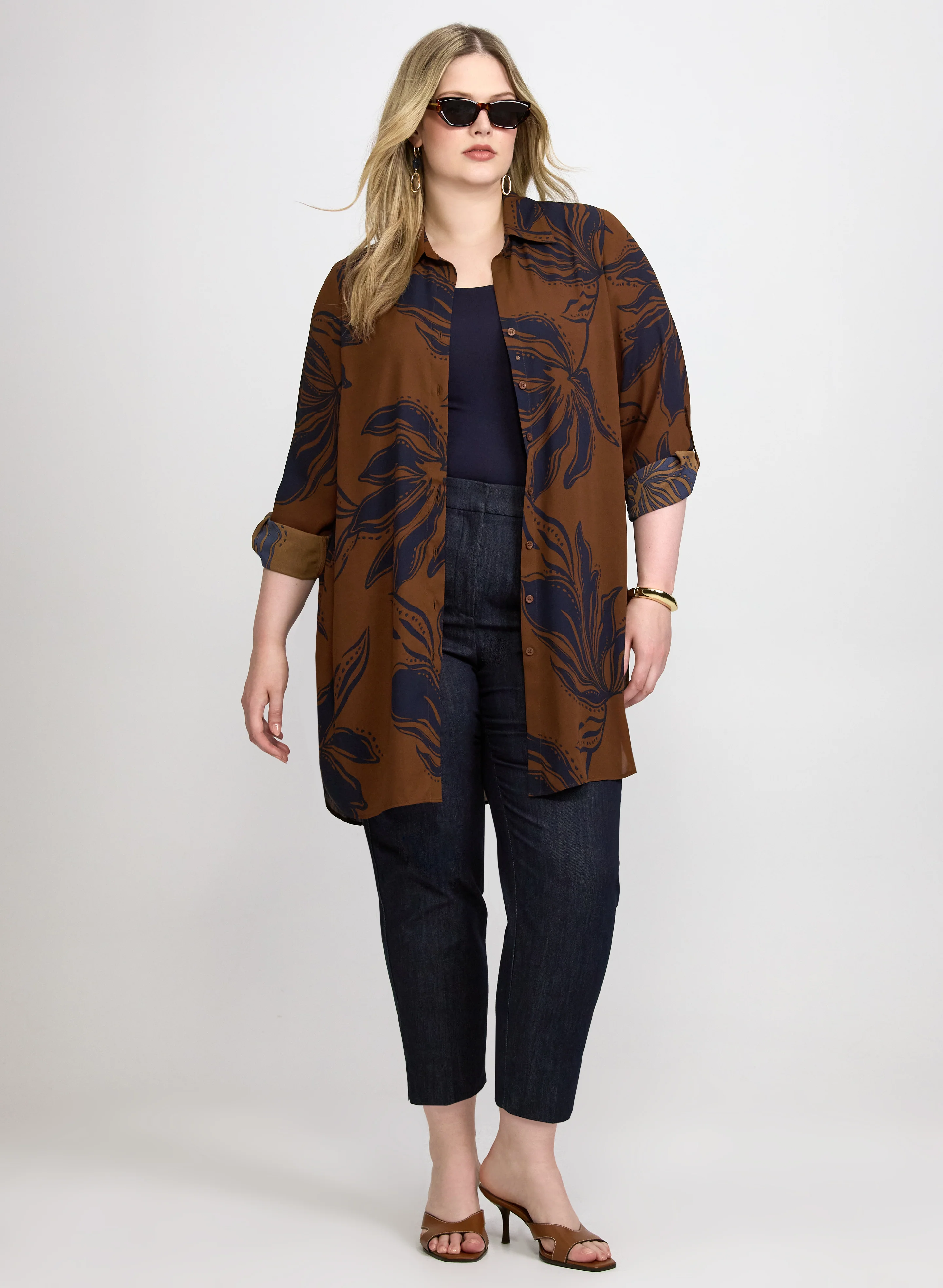 Patterned Tunic Button-Down Blouse - Image 3