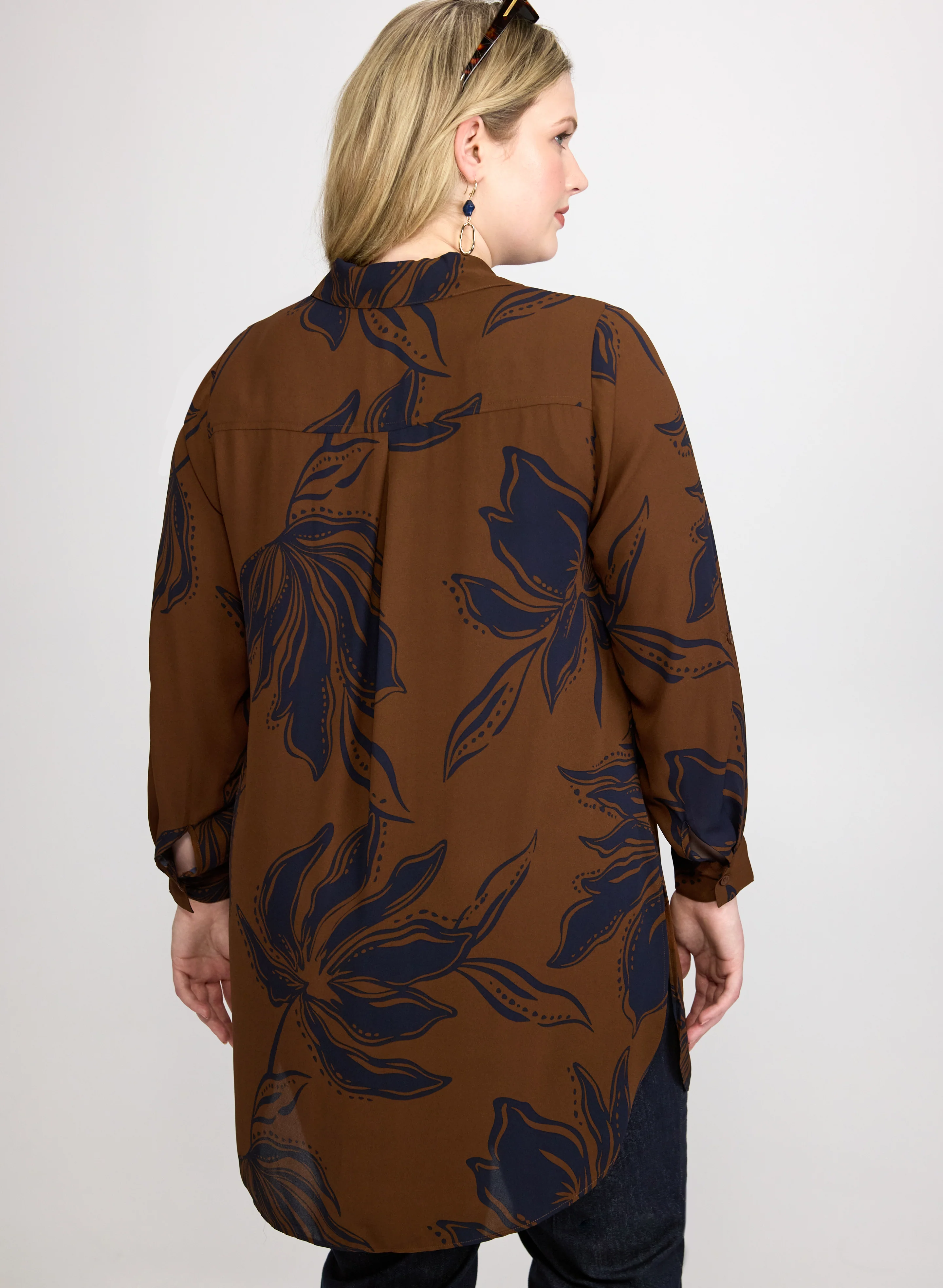 Patterned Tunic Button-Down Blouse - Image 4