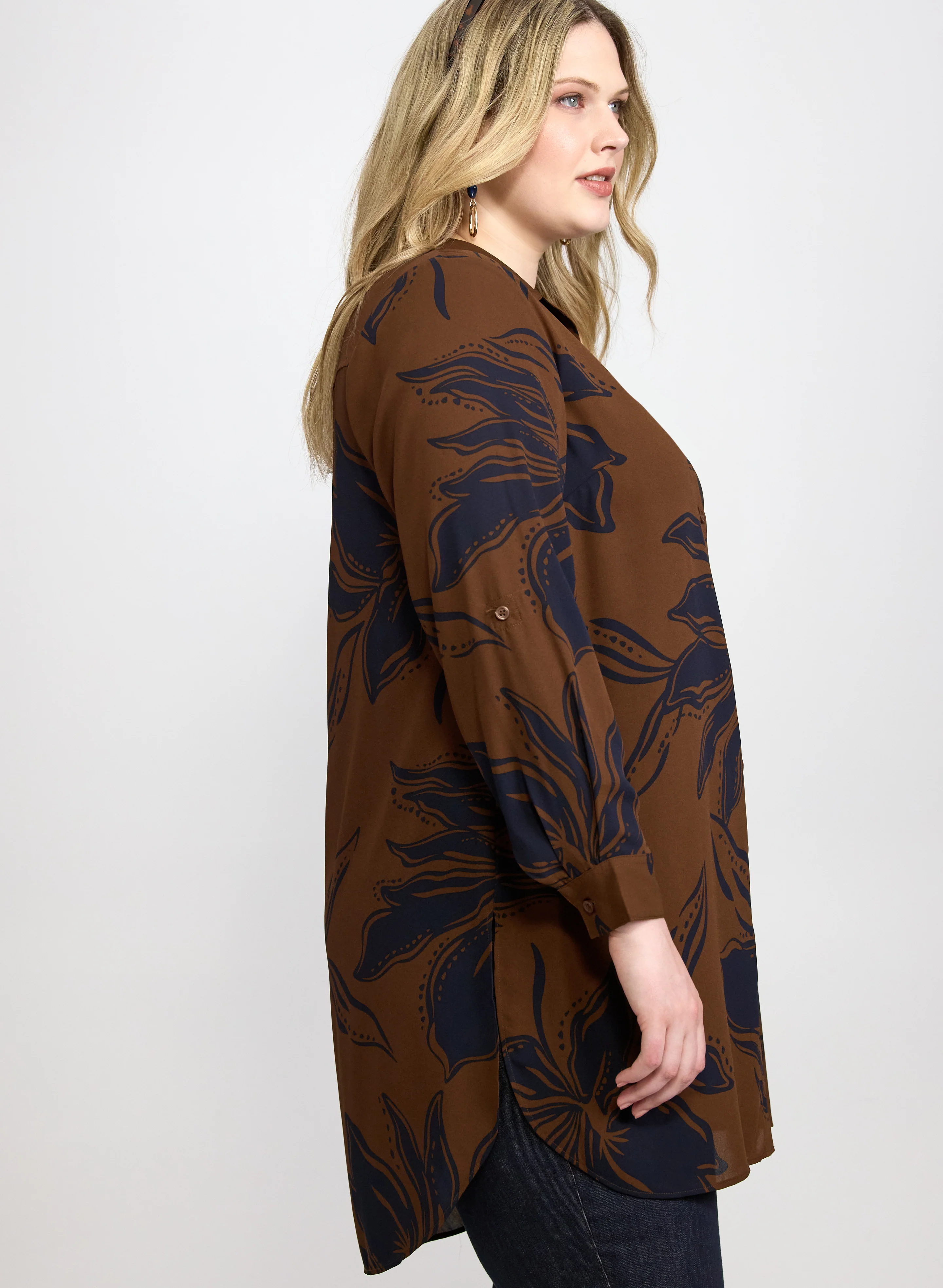 Patterned Tunic Button-Down Blouse - Image 5