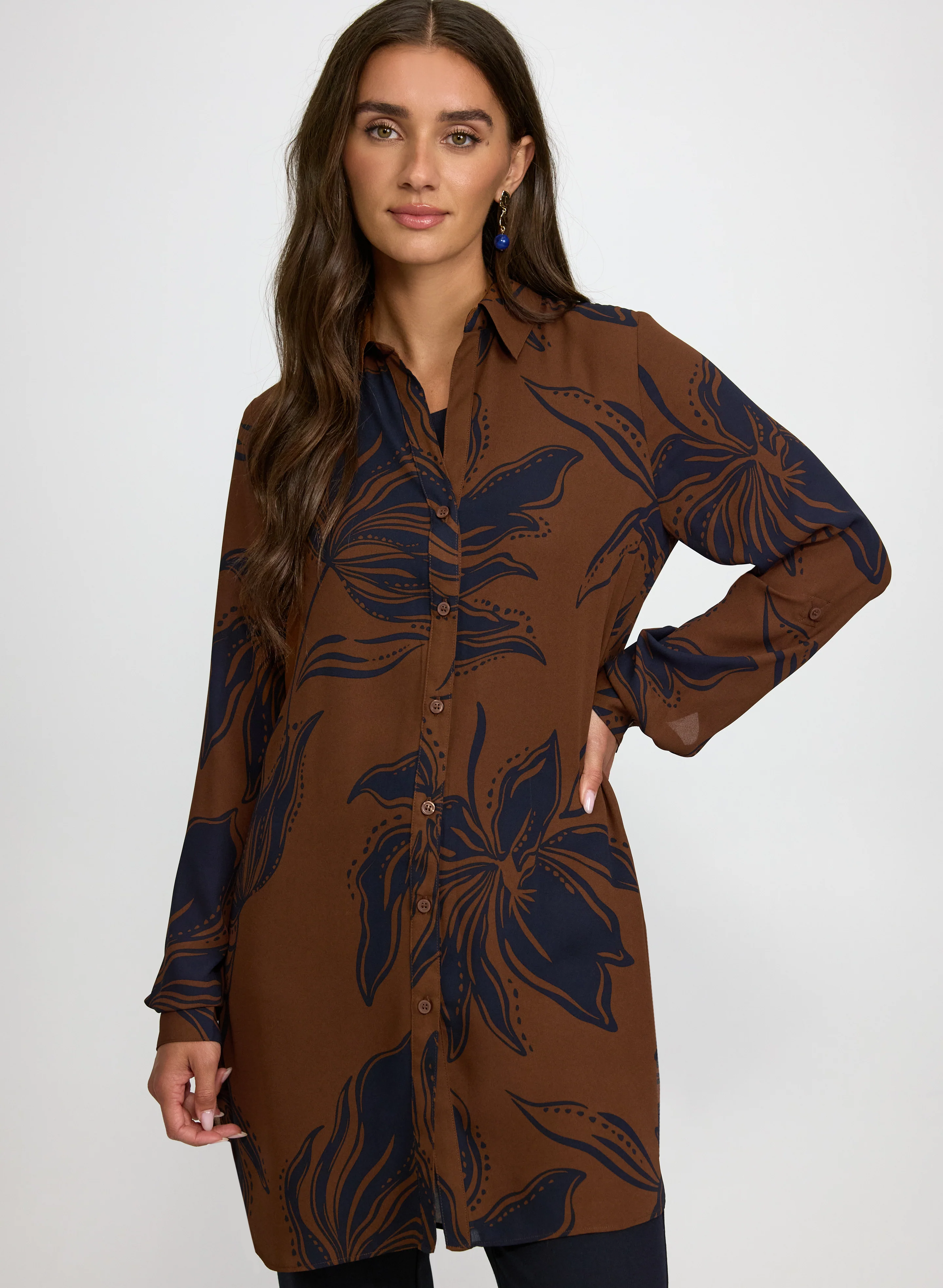 Patterned Tunic Button-Down Blouse - Image 2