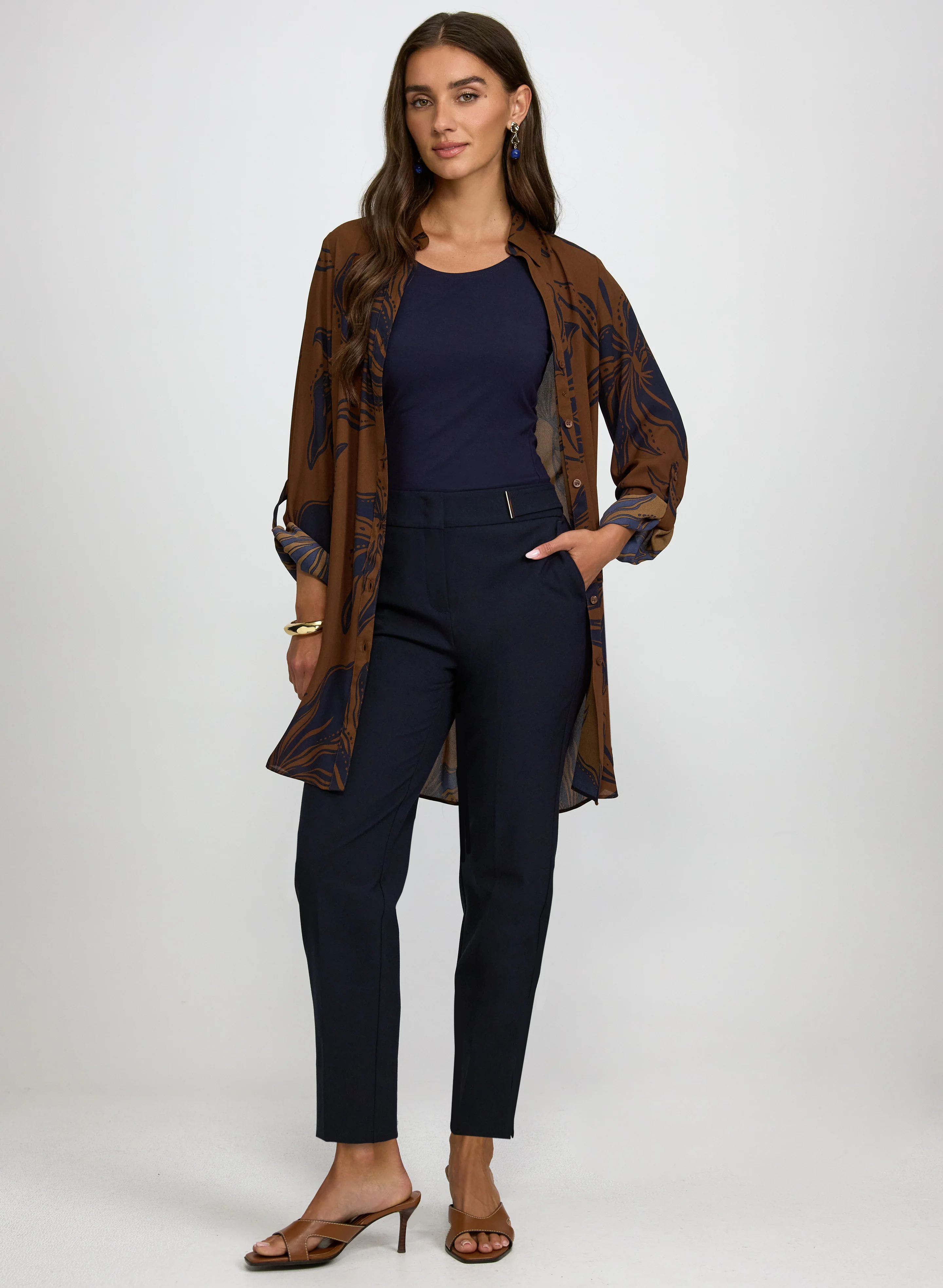 Patterned Tunic Button-Down Blouse - Image 3