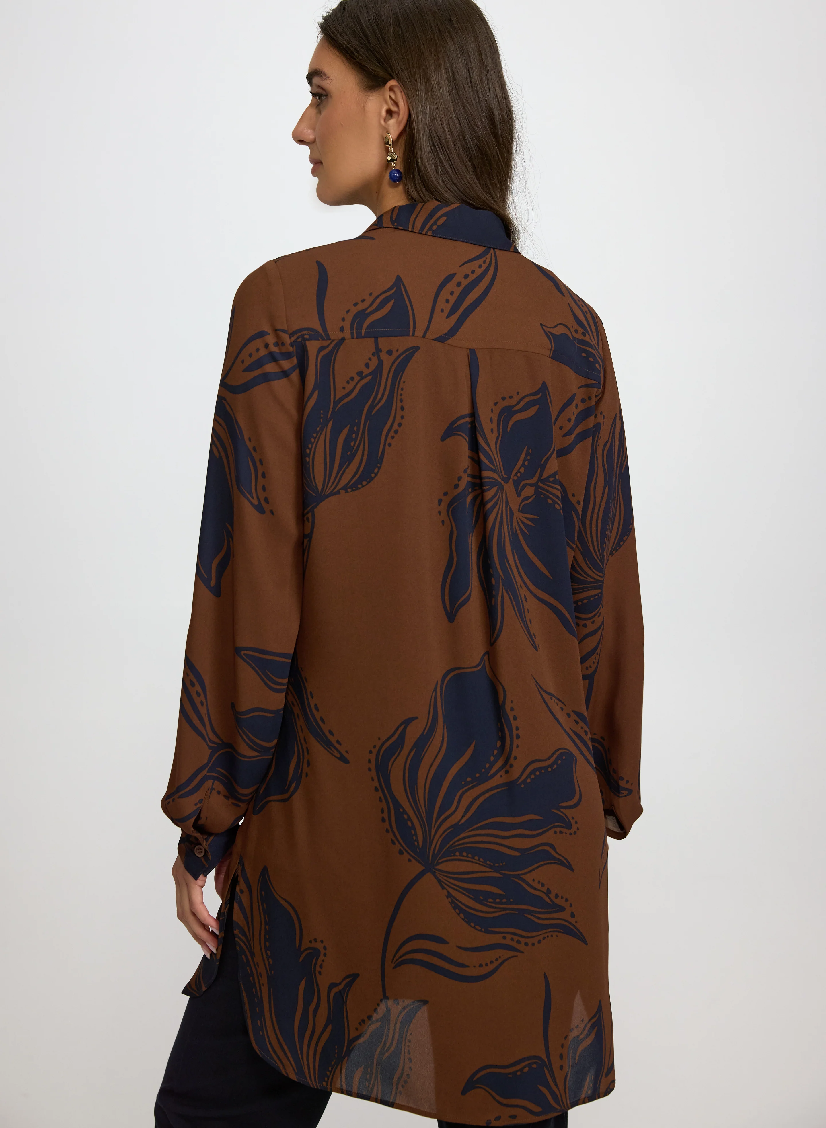 Patterned Tunic Button-Down Blouse - Image 4