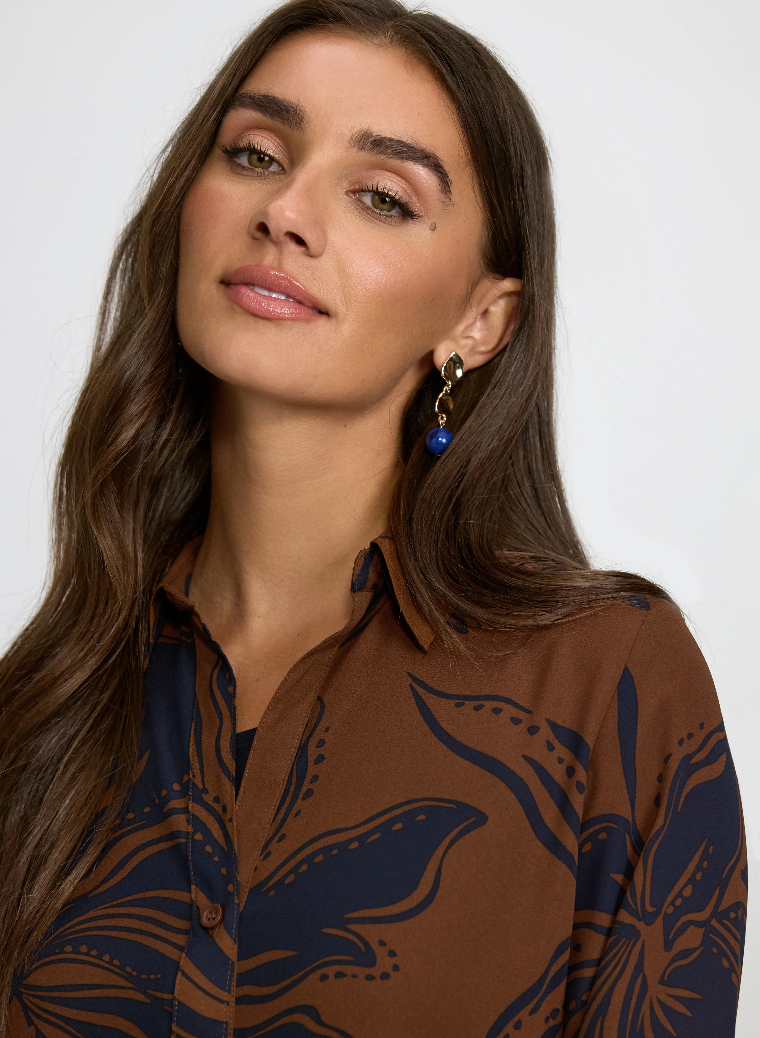 Patterned Tunic Button-Down Blouse - Image 9