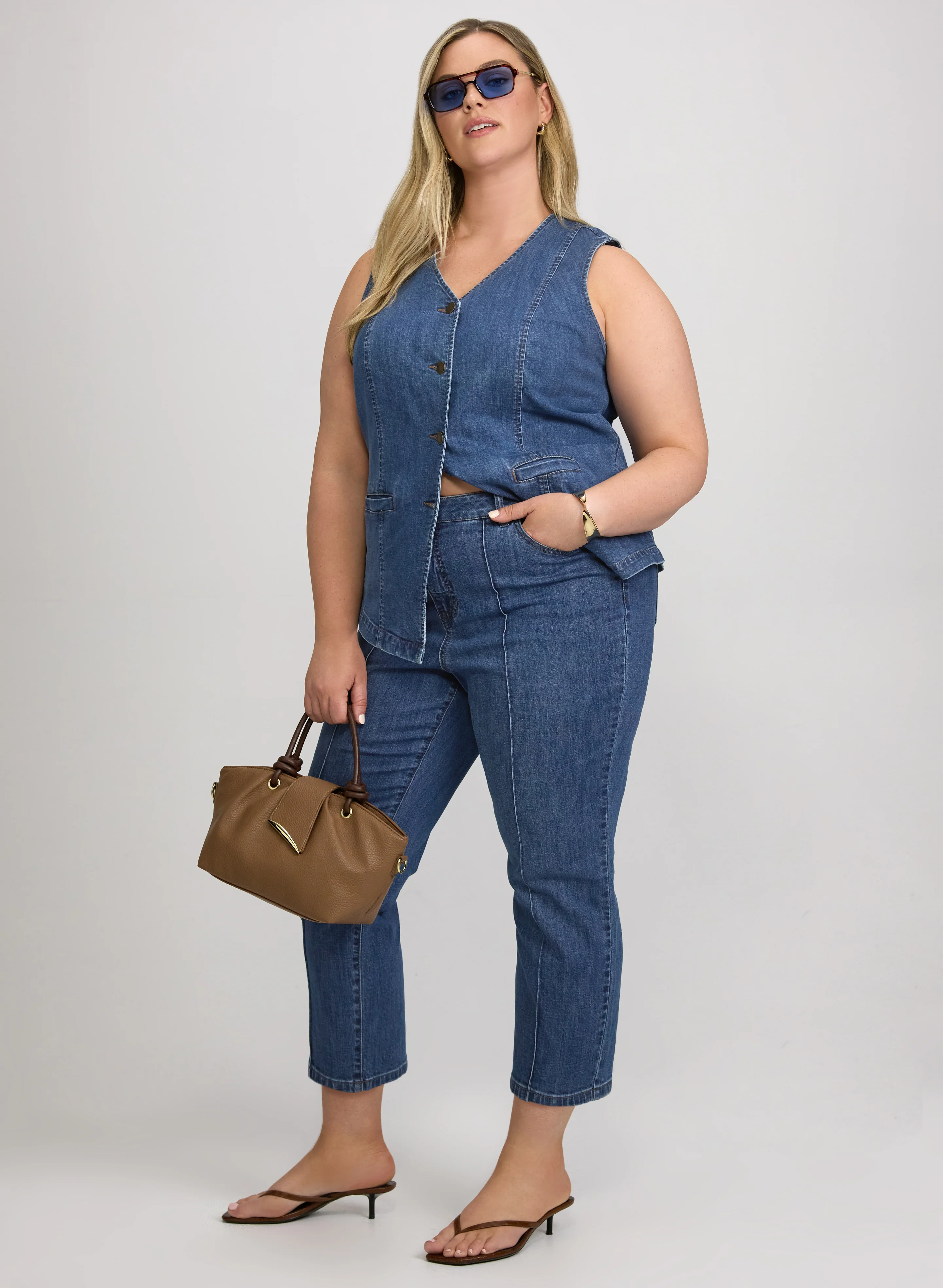 Pinched Seam Denim Capris - Image 4