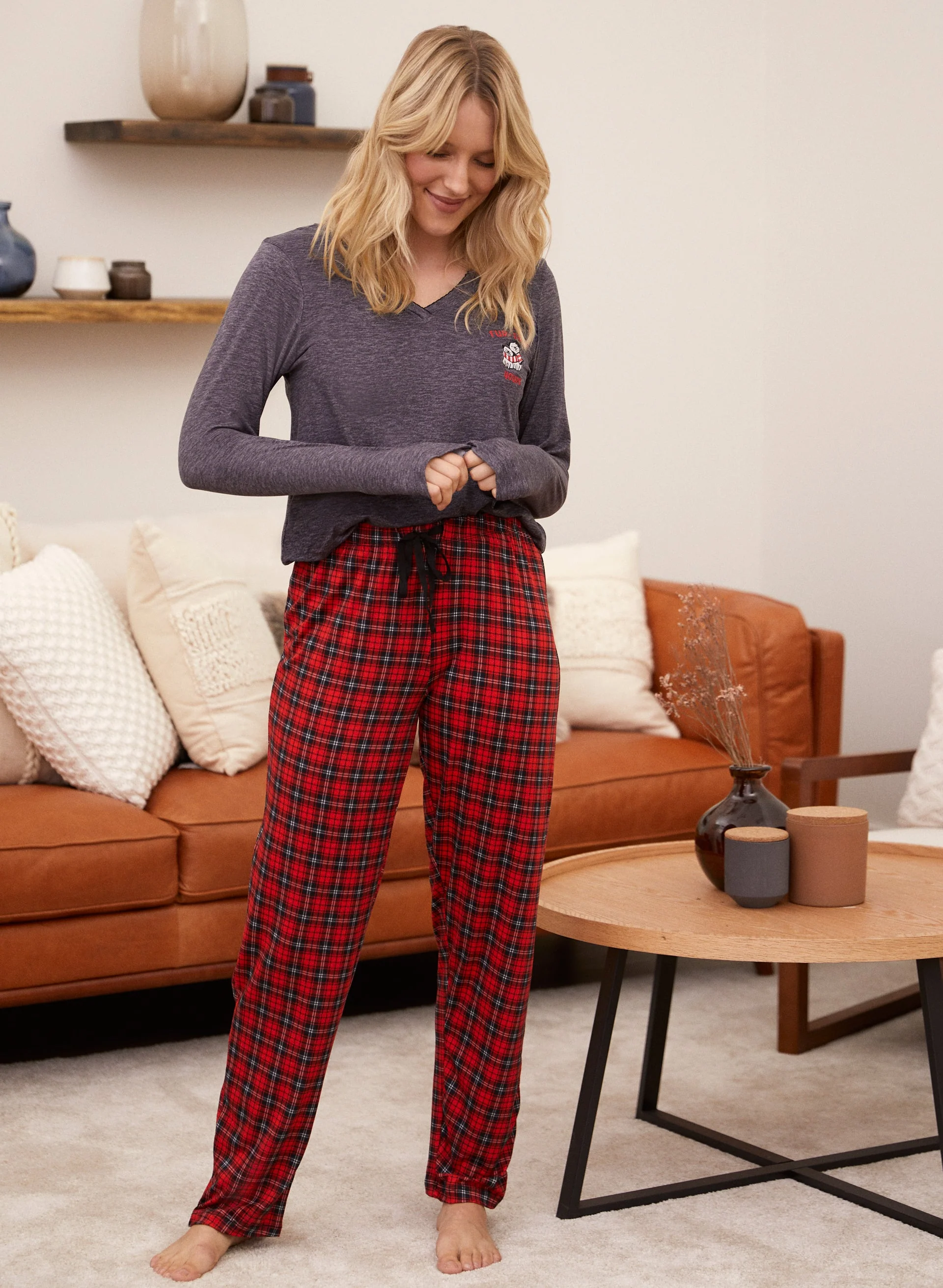 Plaid Bottom Pyjama Set