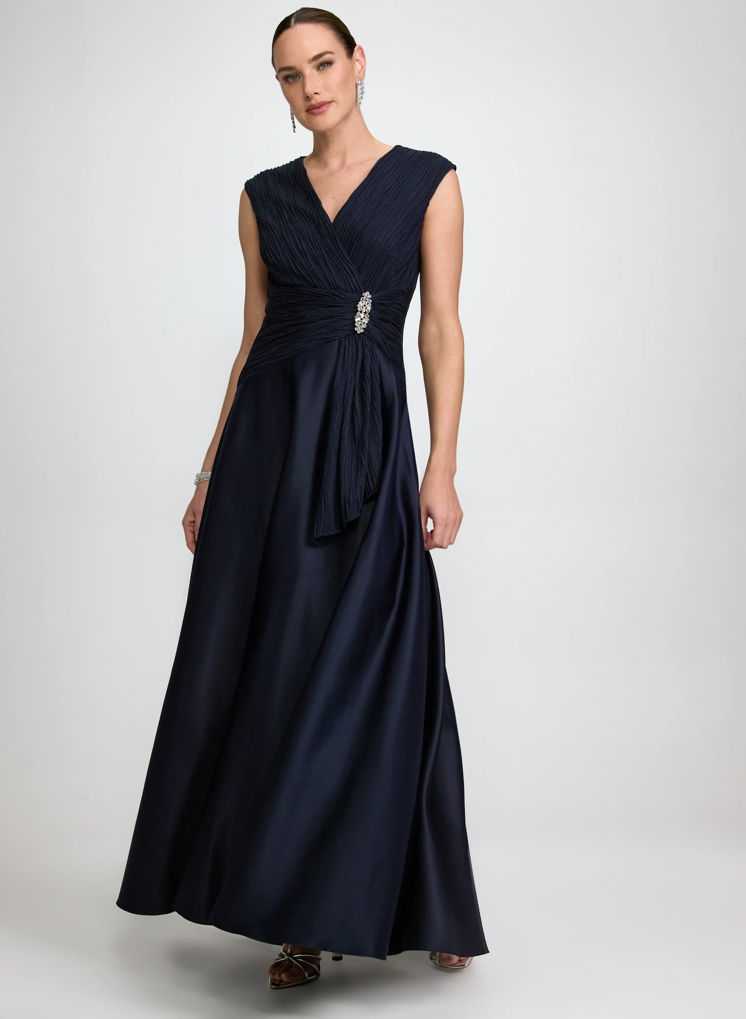 Pleated Glitter & Satin Dress