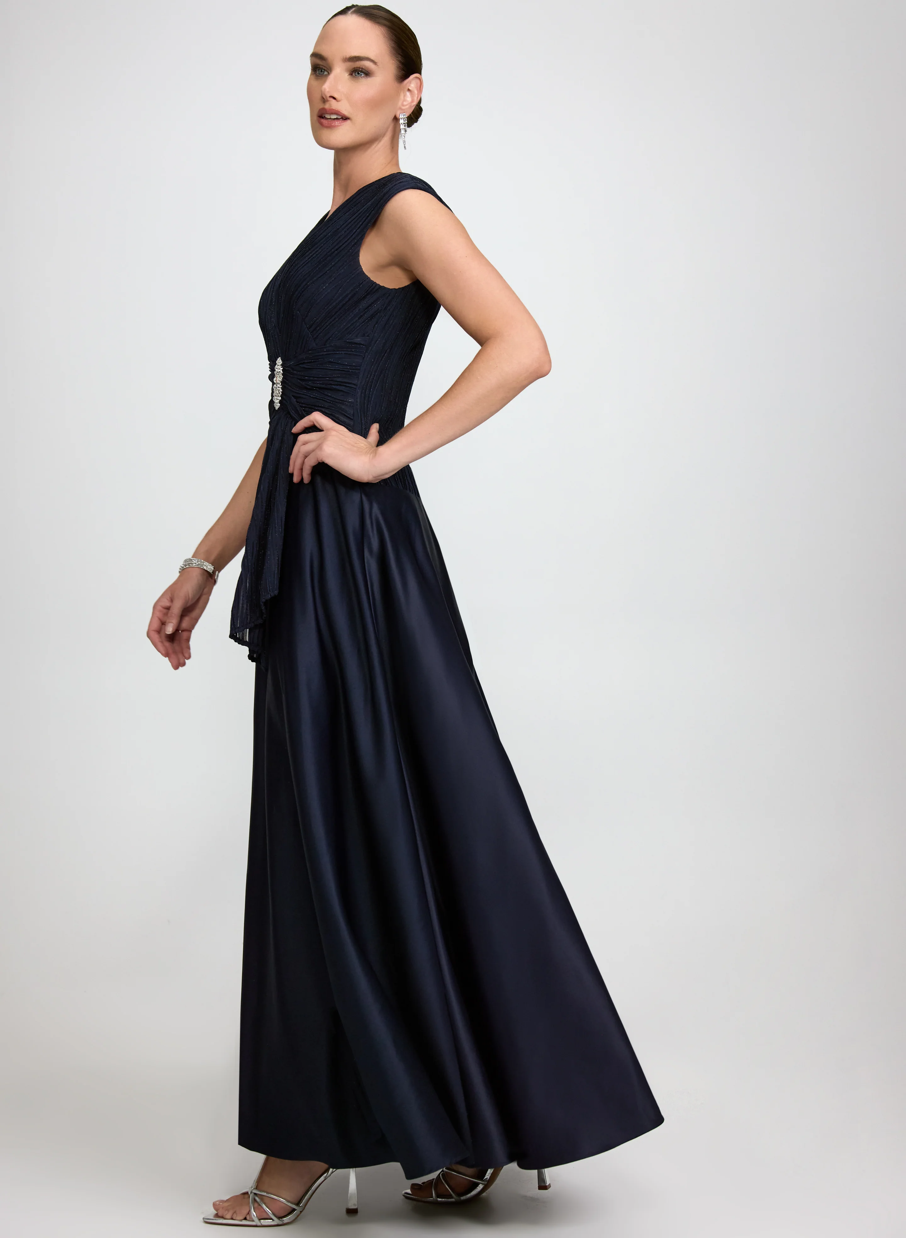Pleated Glitter & Satin Dress - Image 2