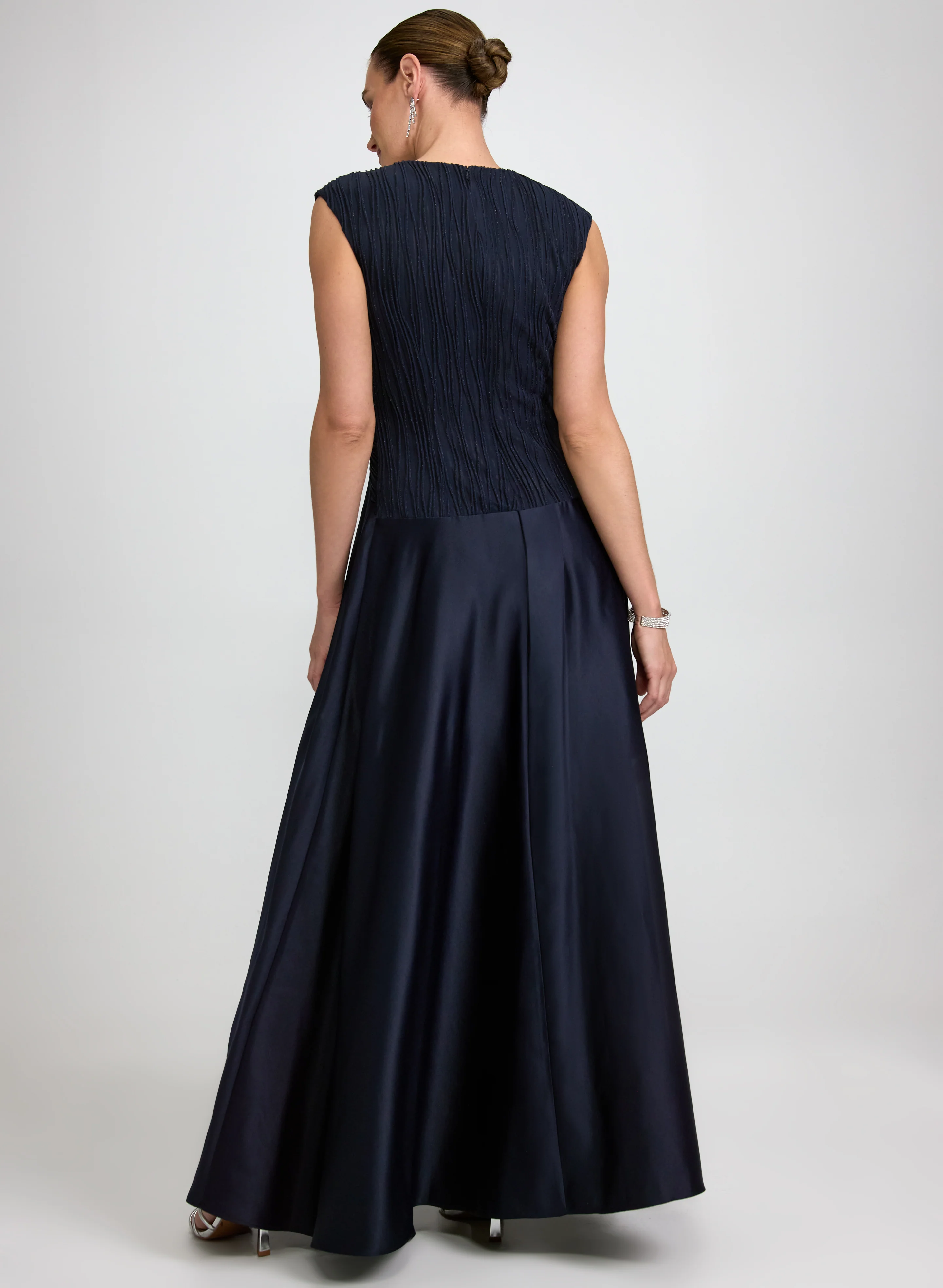 Pleated Glitter & Satin Dress - Image 3