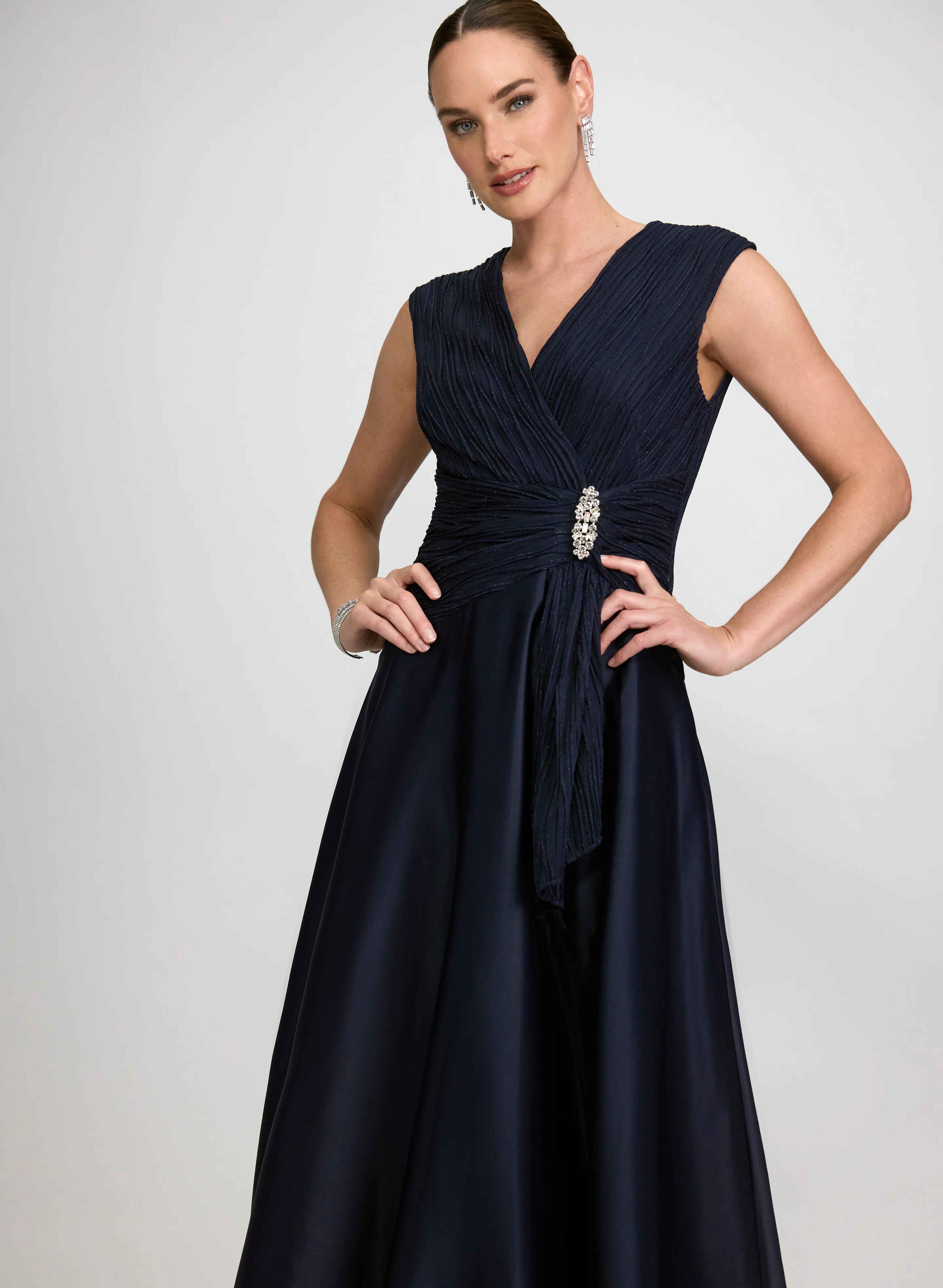 Pleated Glitter & Satin Dress - Image 4