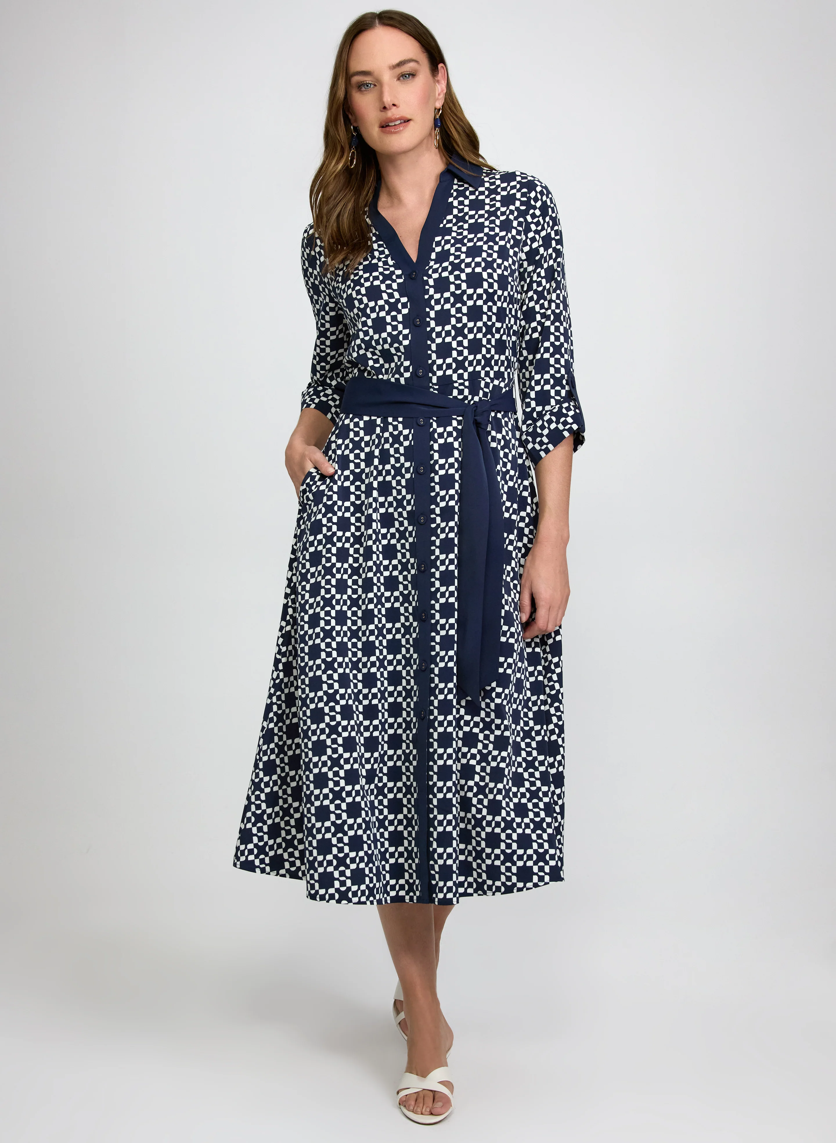 Printed Button-Down Dress