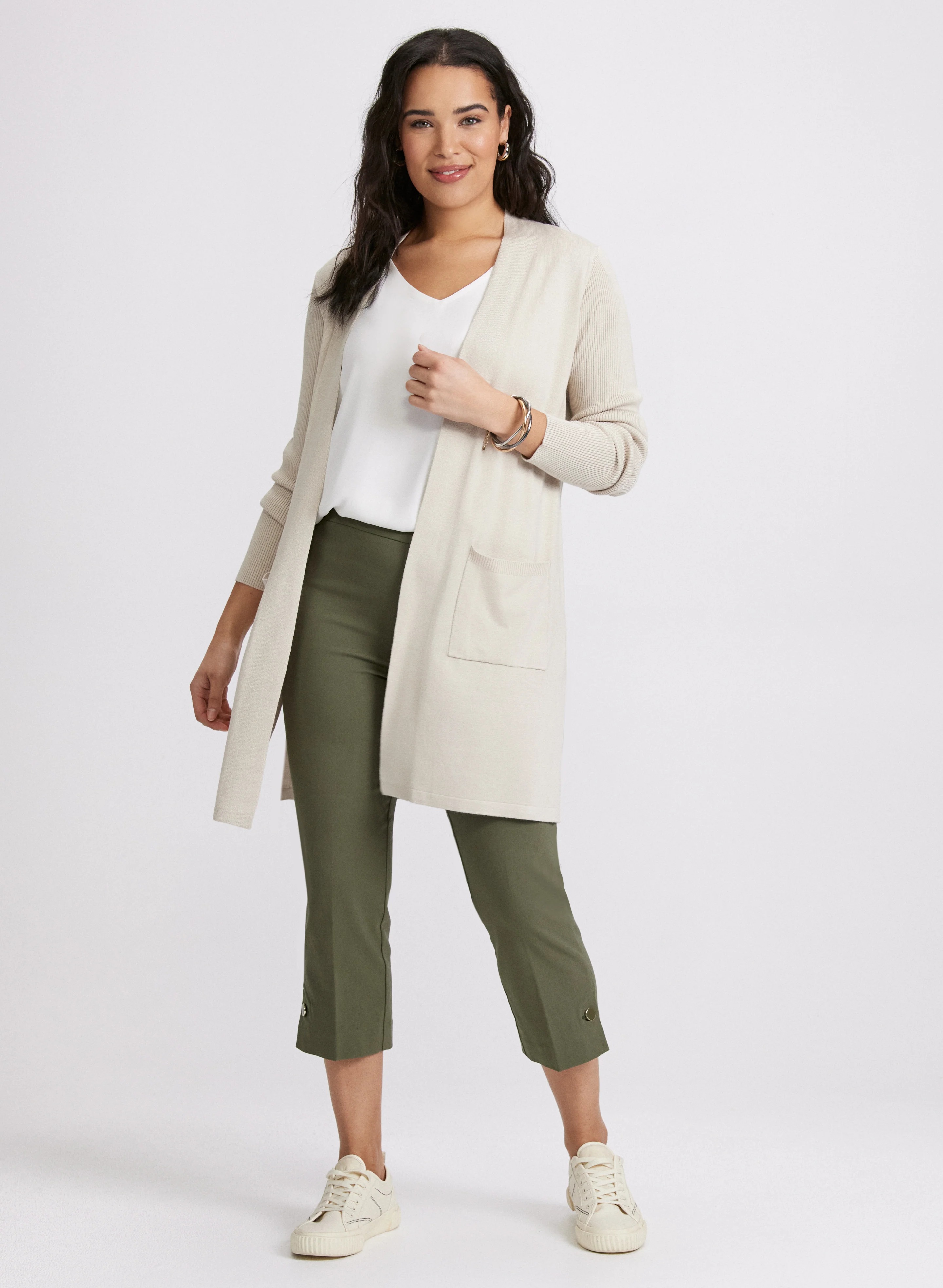 Pull-On Bengaline Capris & Open Front Cardigan