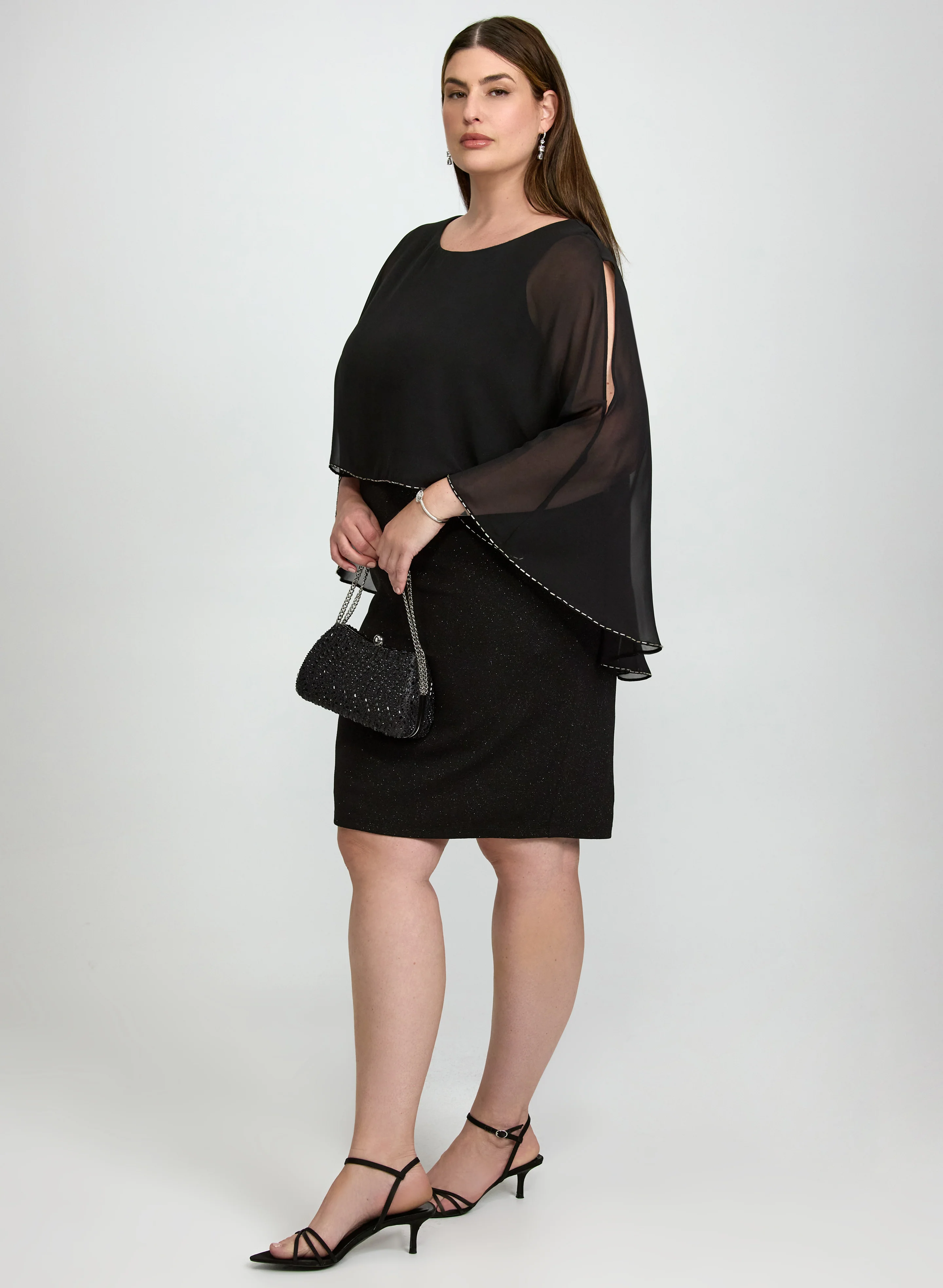 Rhinestone Trim Capelet Dress - Image 3