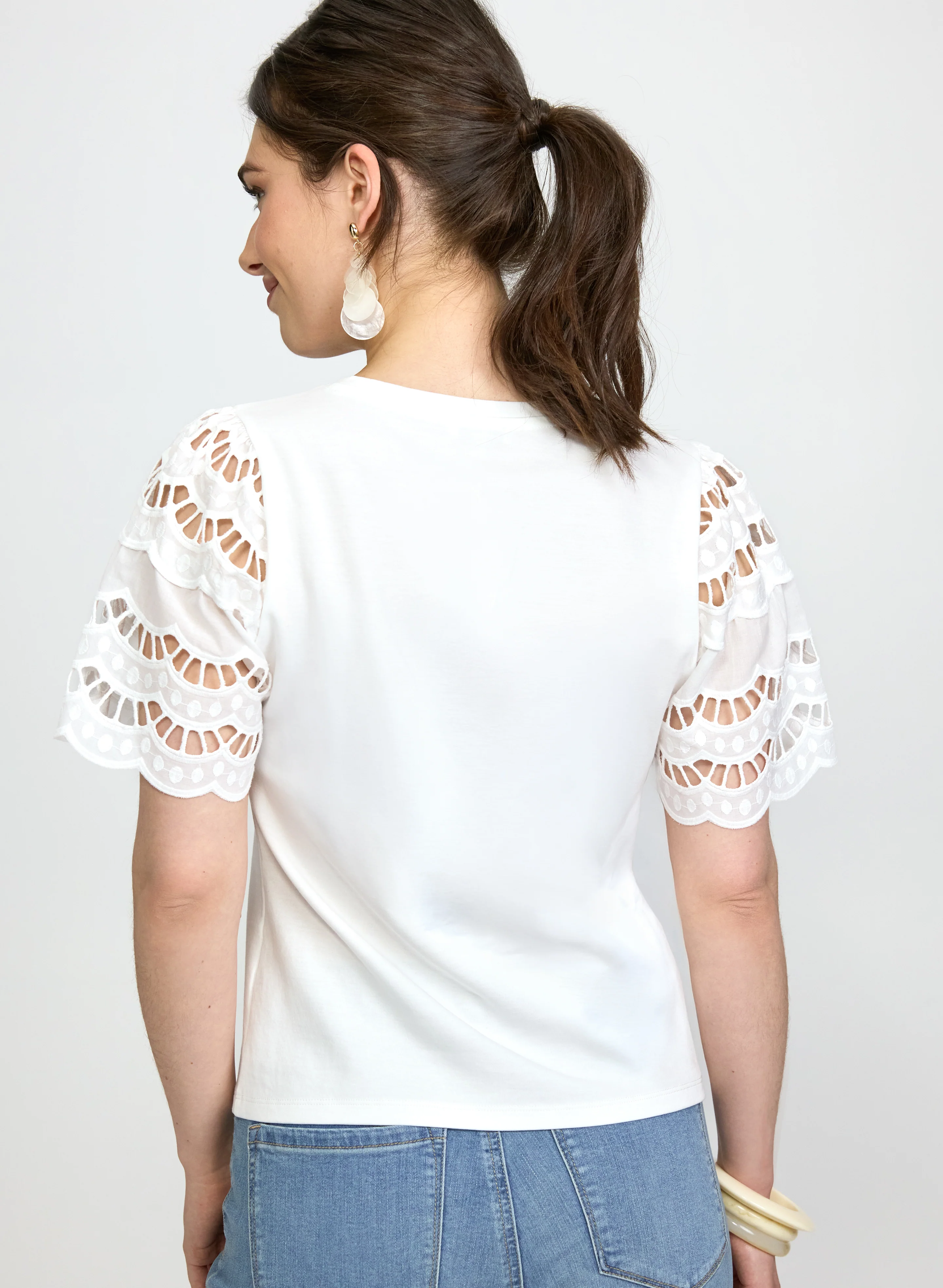 Scalloped Cotton-Blend T-Shirt - Image 5