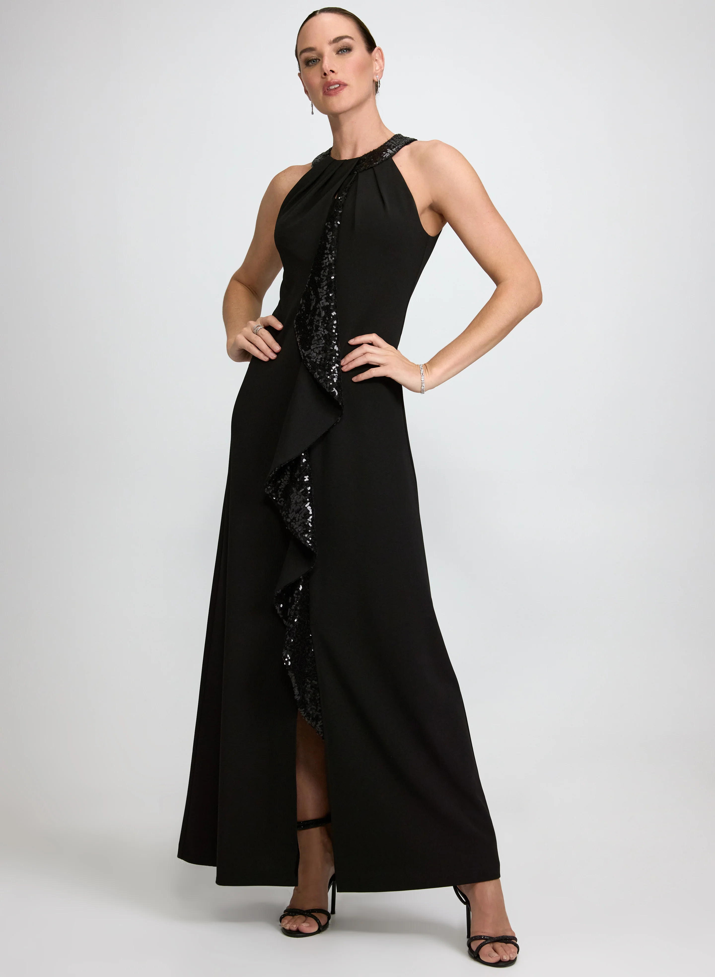 Sequined Waterfall Ruffle Dress