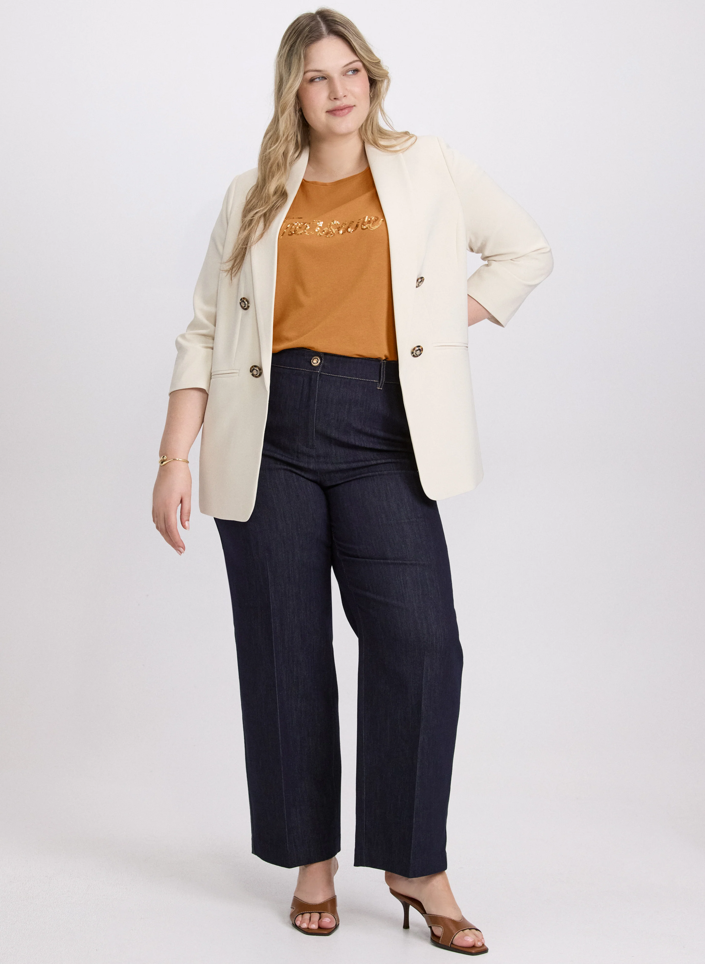Shawl Collar Jacket & Olivia Denim Wide-Leg Pants