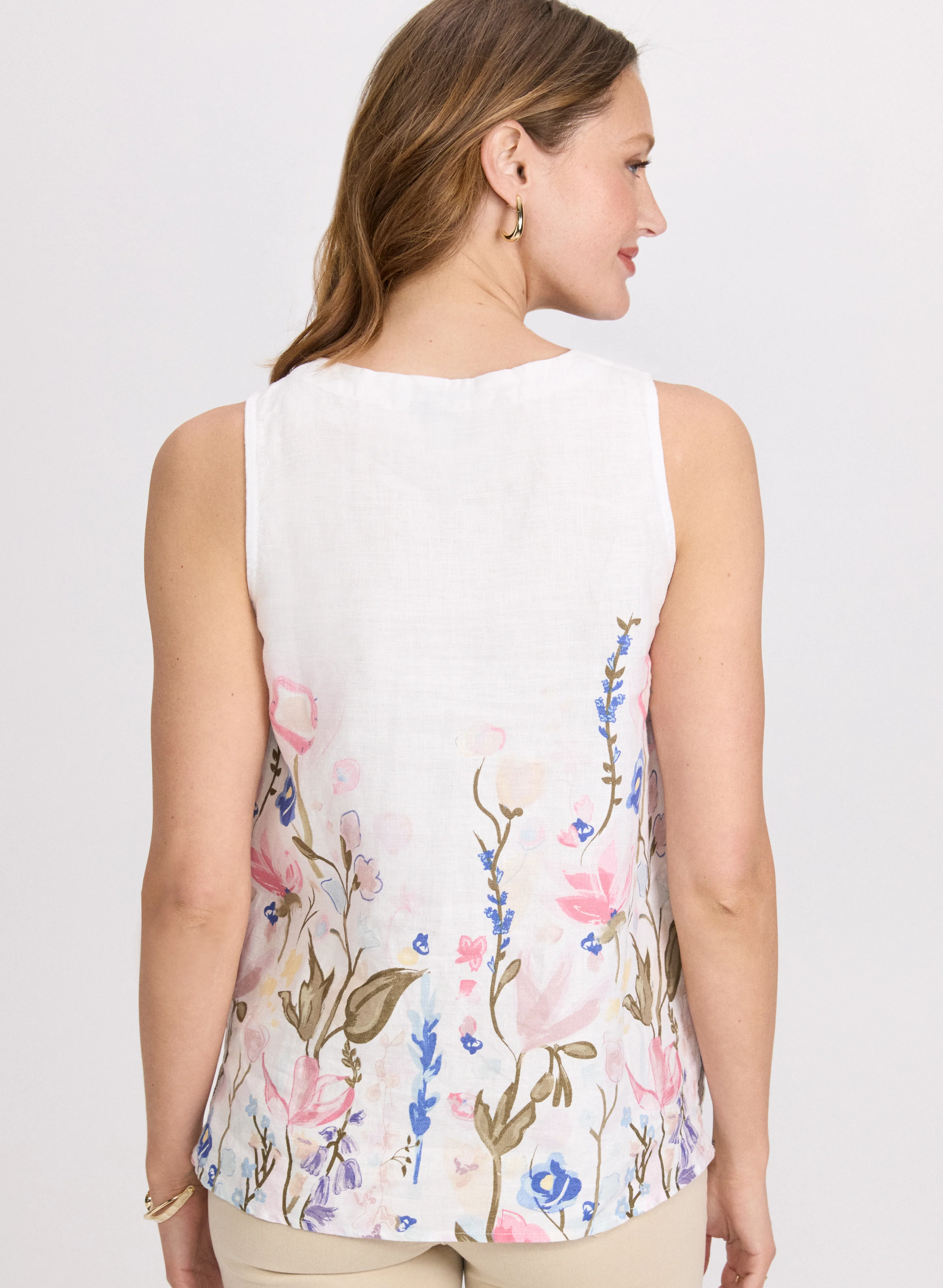 Sleeveless Floral Linen Blouse - Image 4