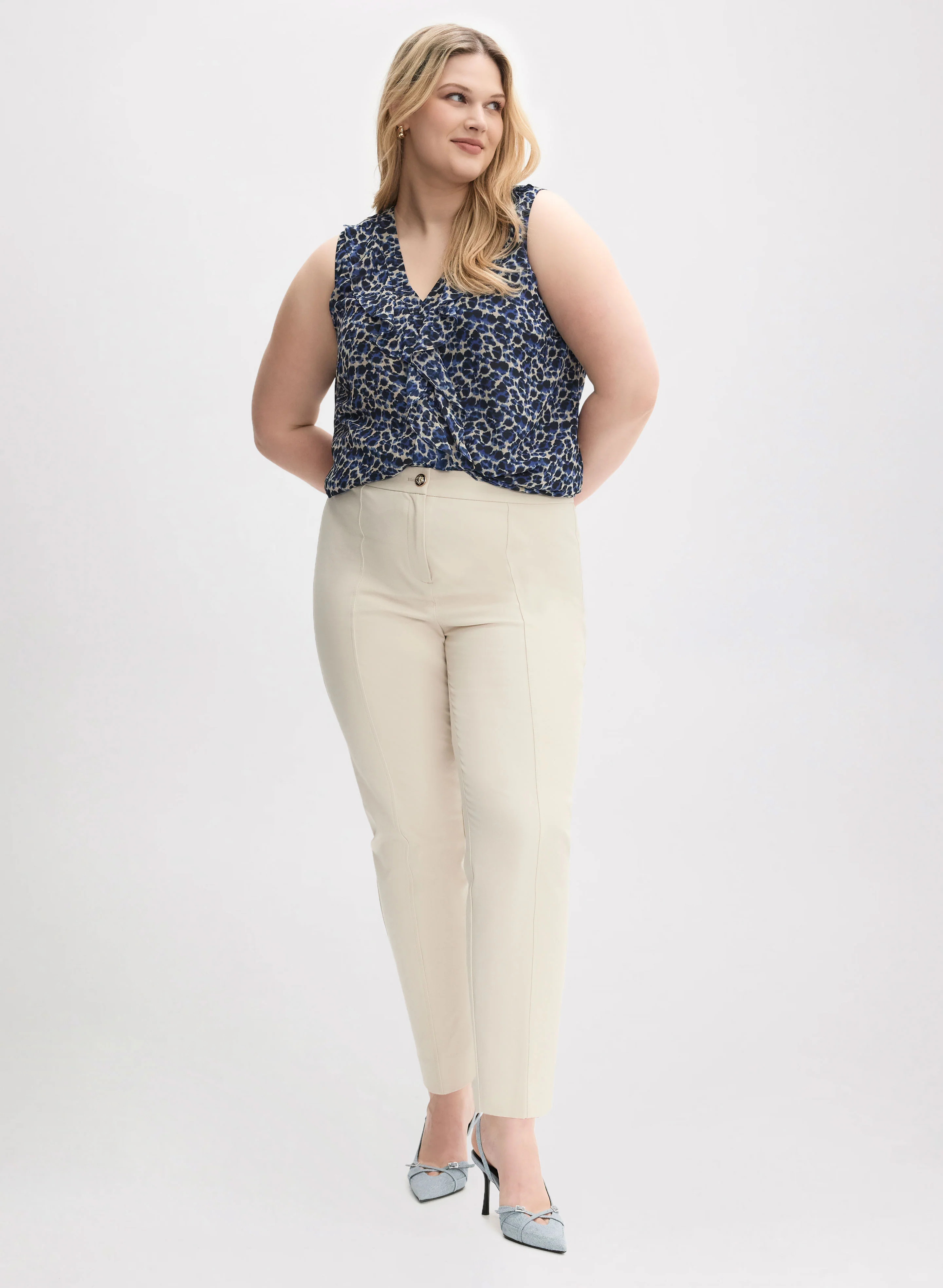 Sleeveless Leopard Print Blouse & Slim Leg Pants