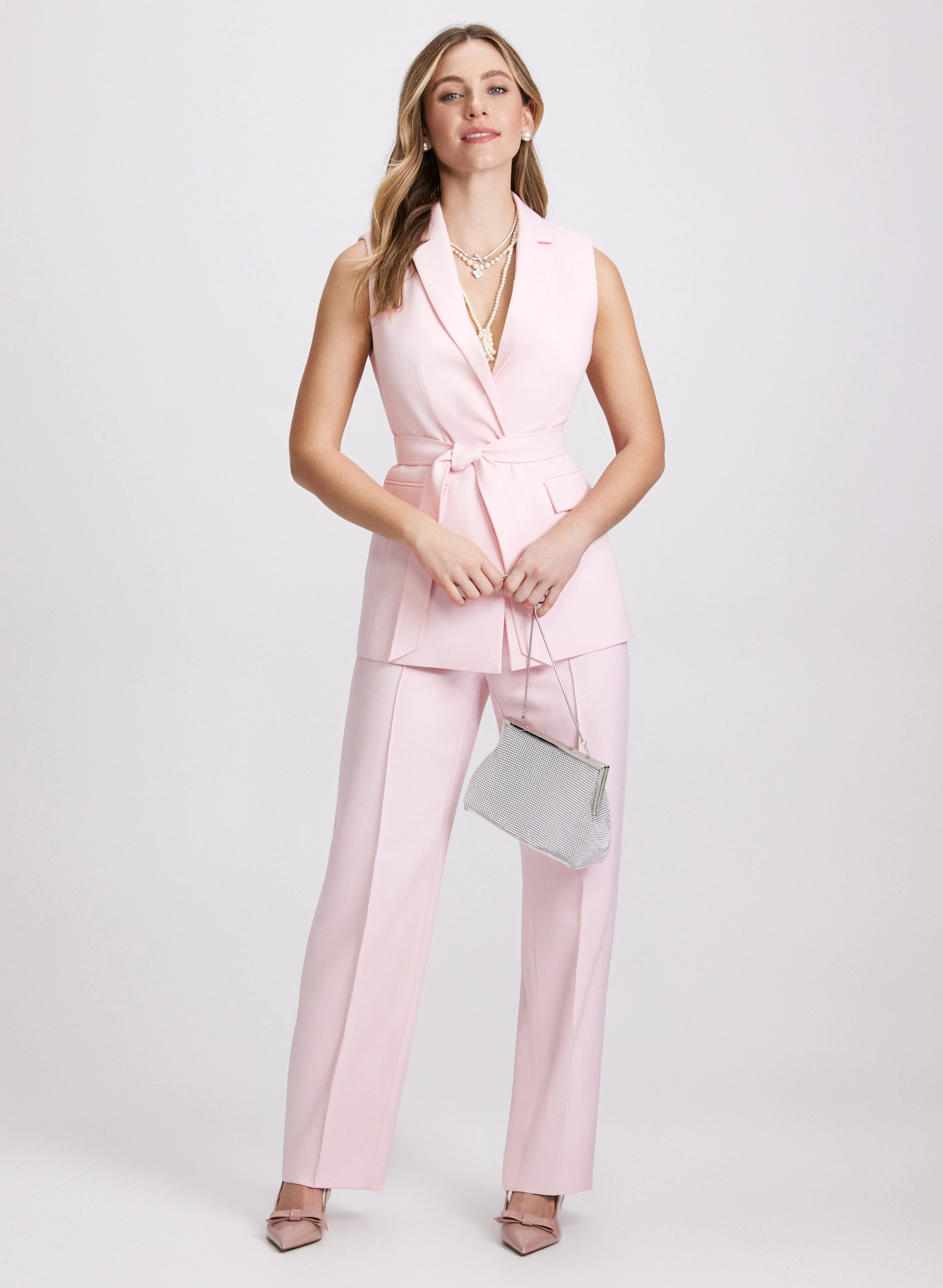 Sleeveless Long Vest & Wide-Leg Pants