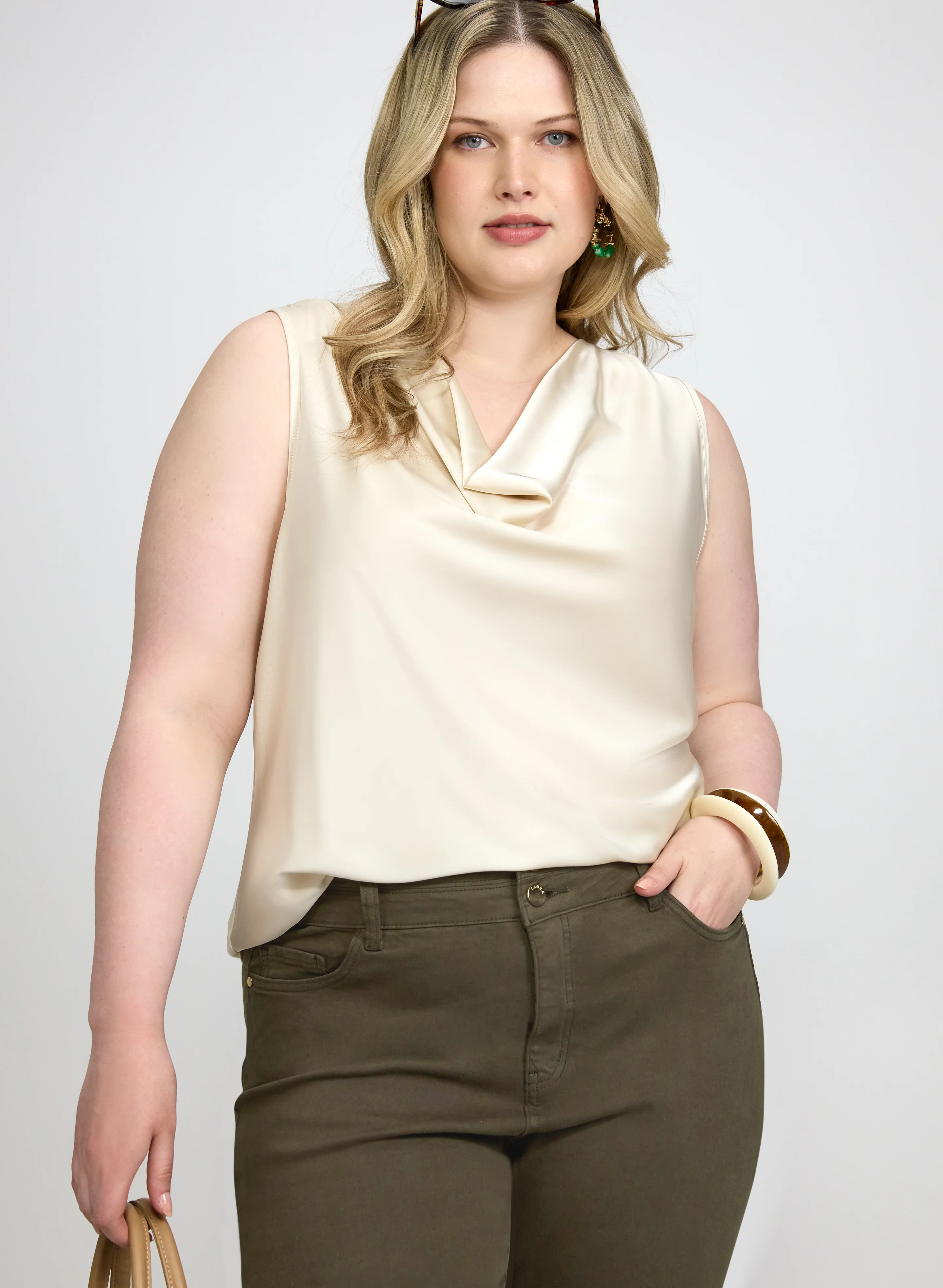 Satin Cowl Neck Sleeveless Top