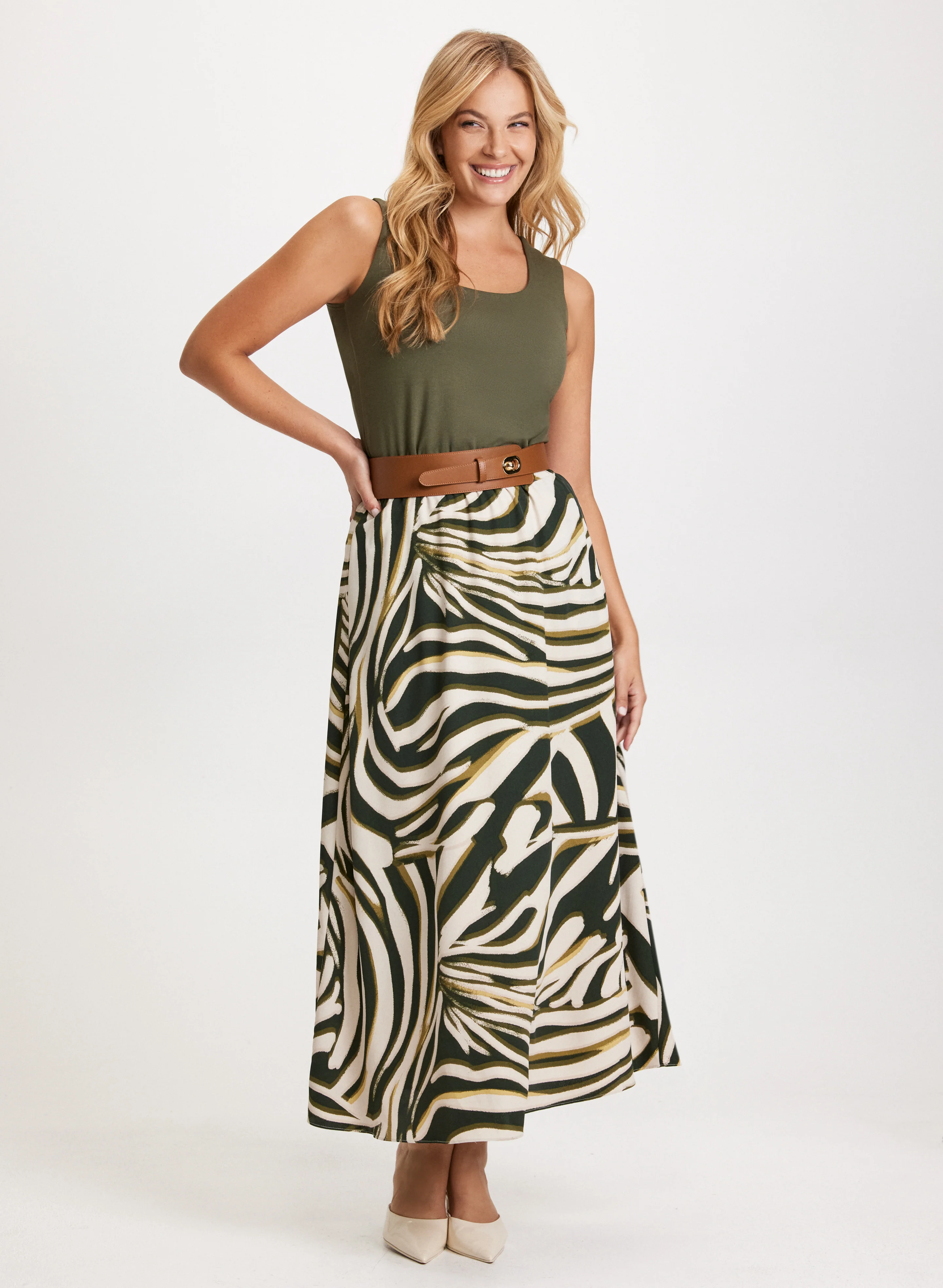 Square Neck Tank Top & Zebra Print Maxi Skirt