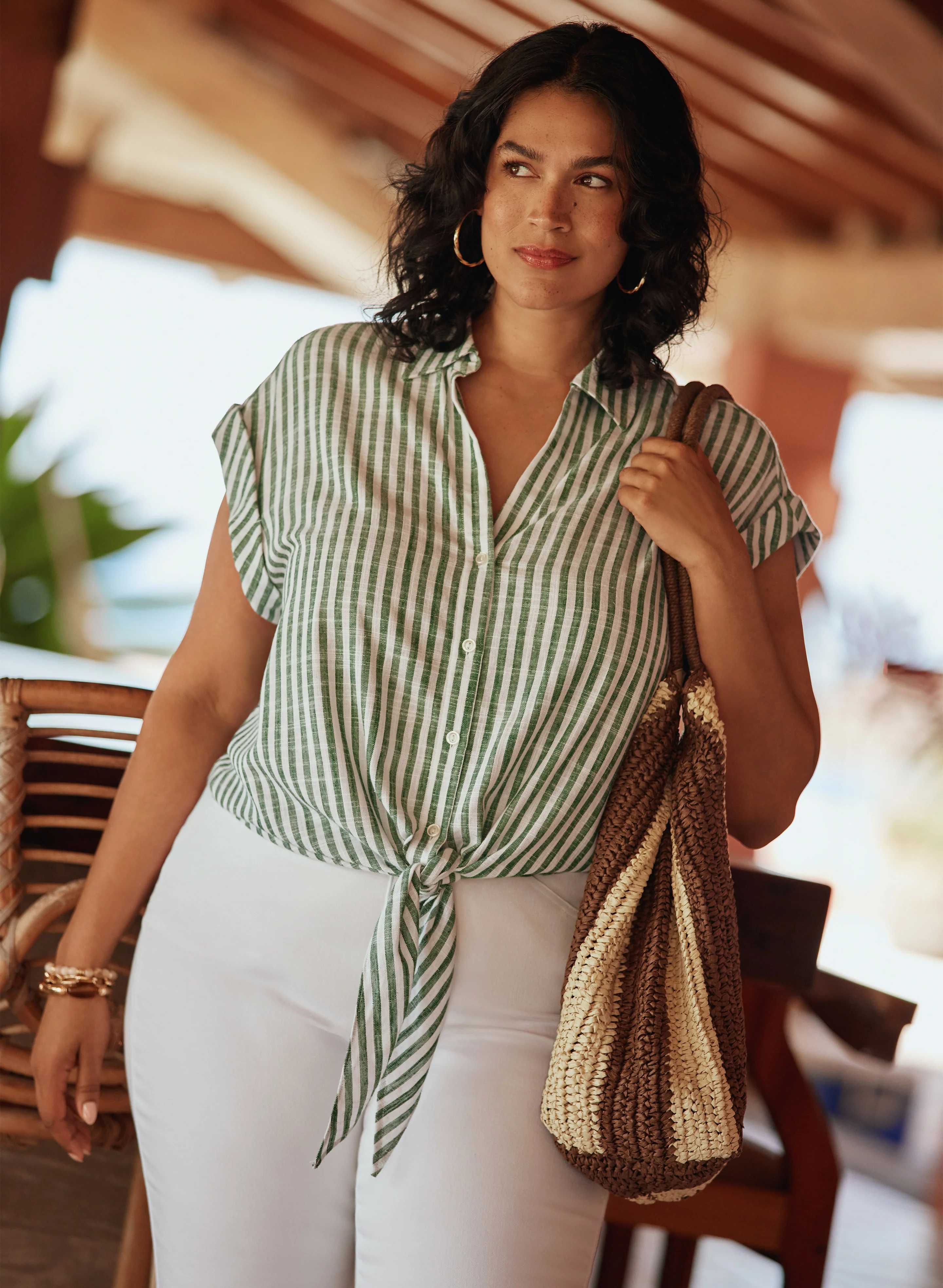 Stripe Front Tie Blouse - Image 2