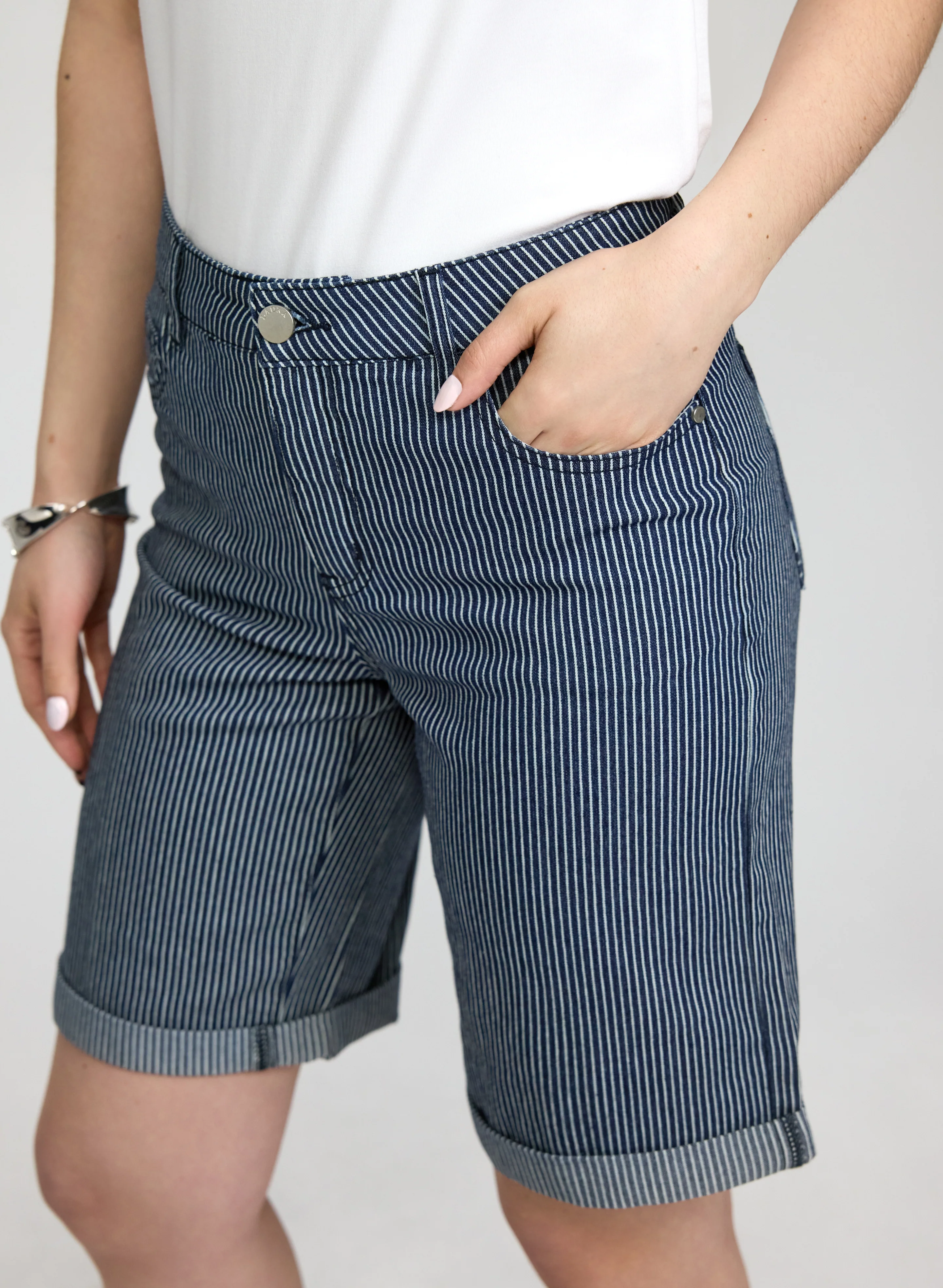 Striped Denim Shorts - Image 2