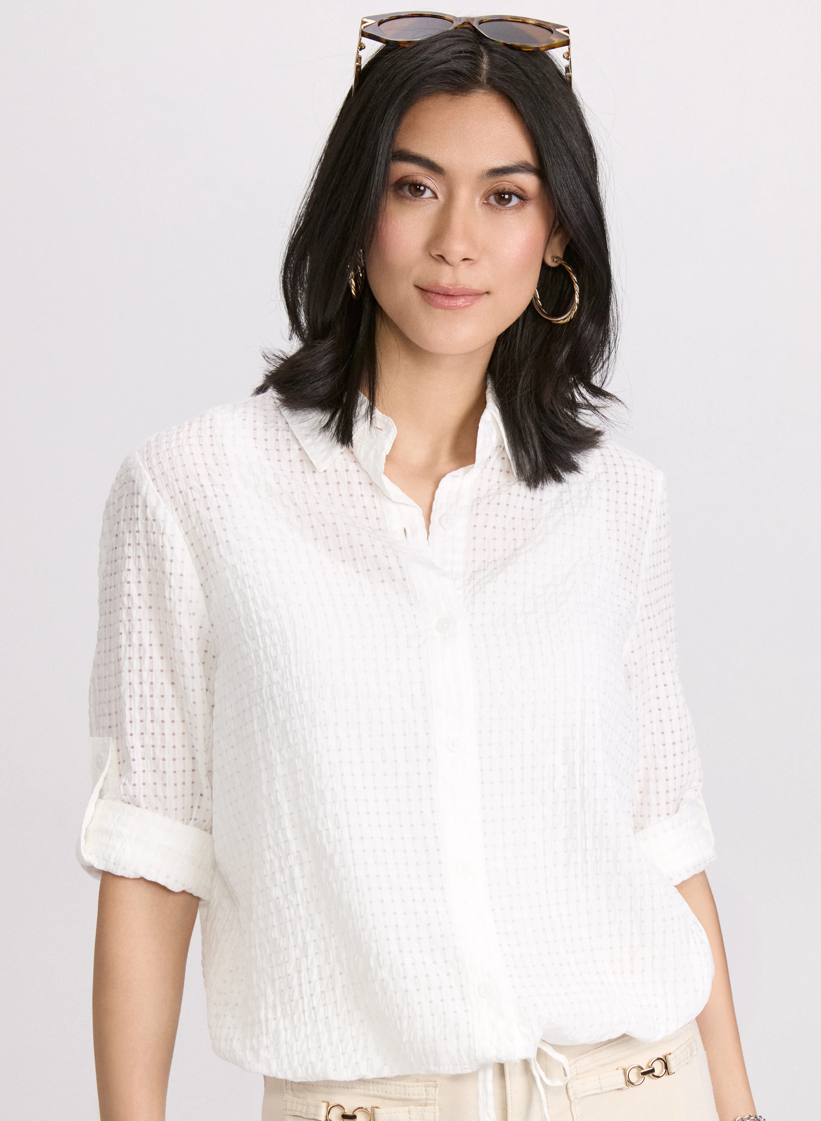 Textured Button-Down Blouse