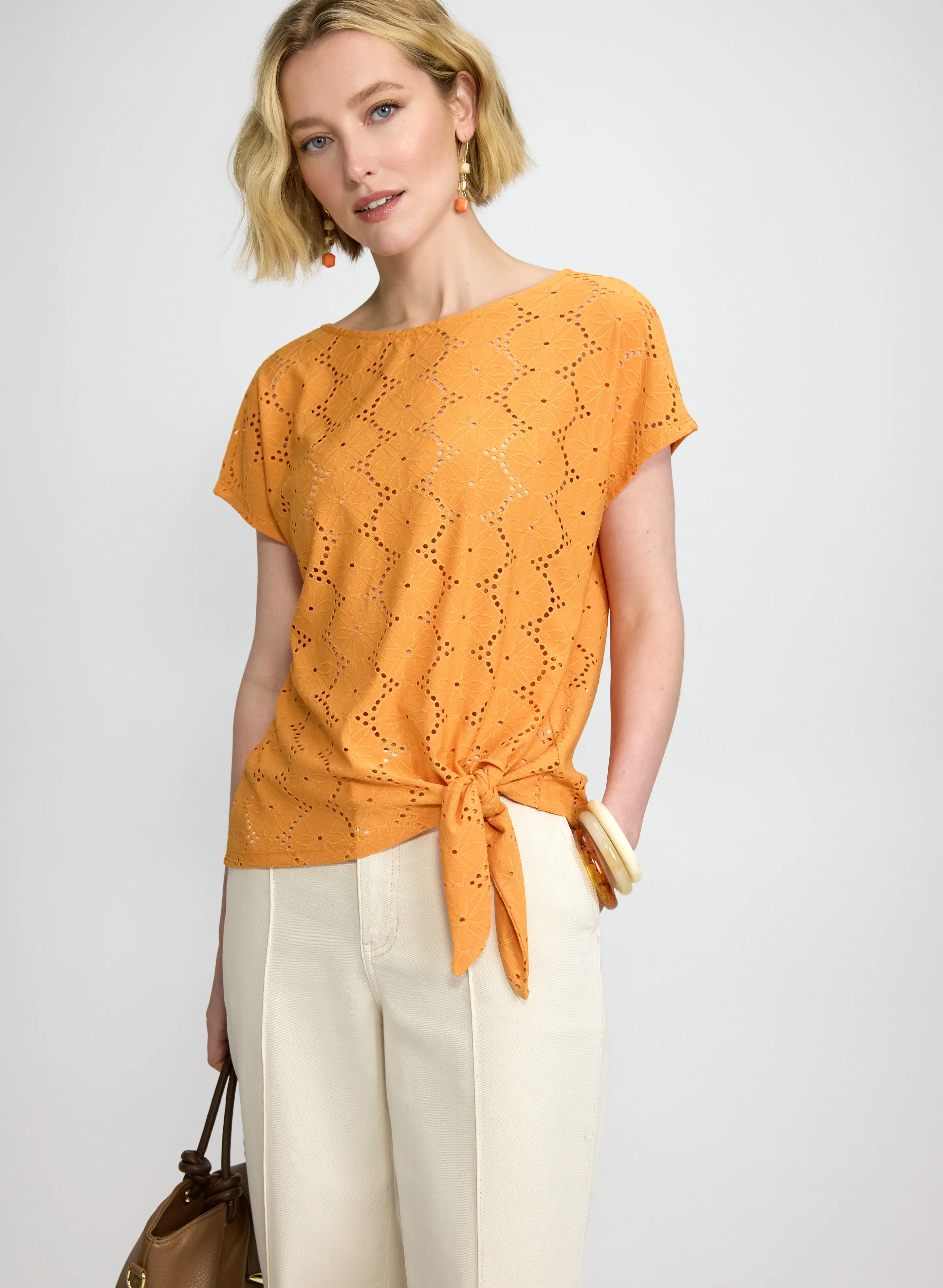 Tied-Hem Eyelet Top