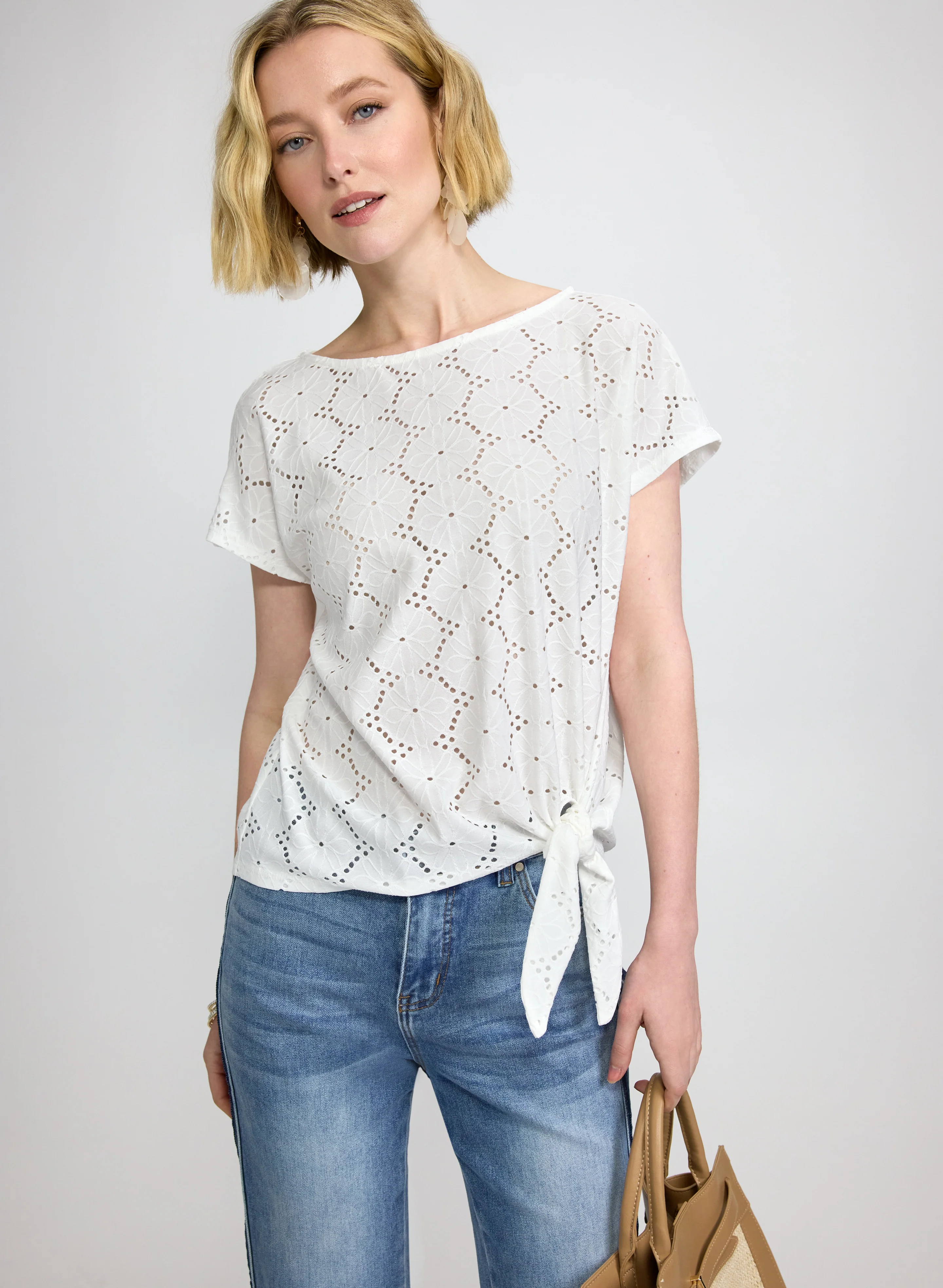 Tied-Hem Eyelet Top