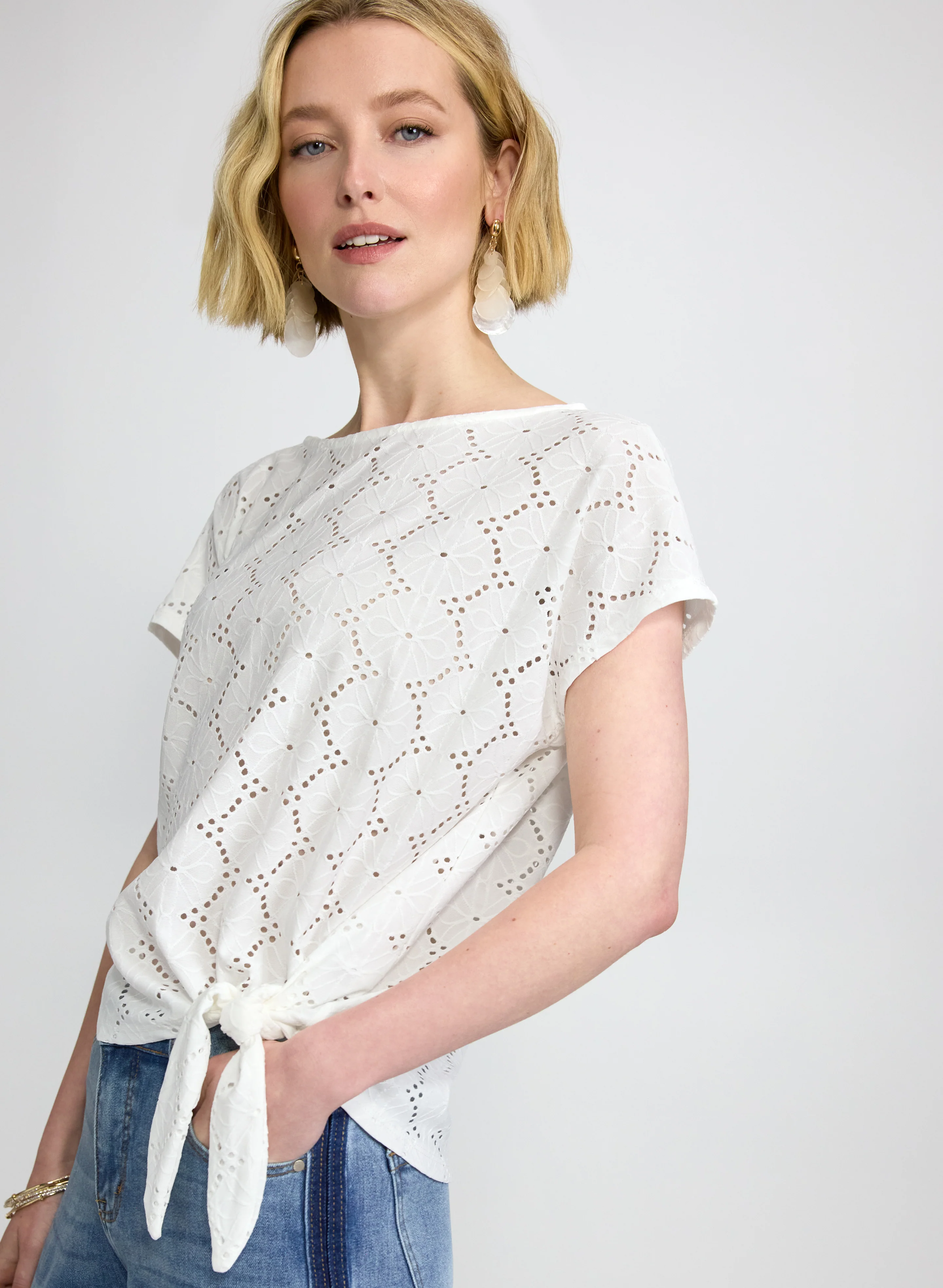 Tied-Hem Eyelet Top - Image 2
