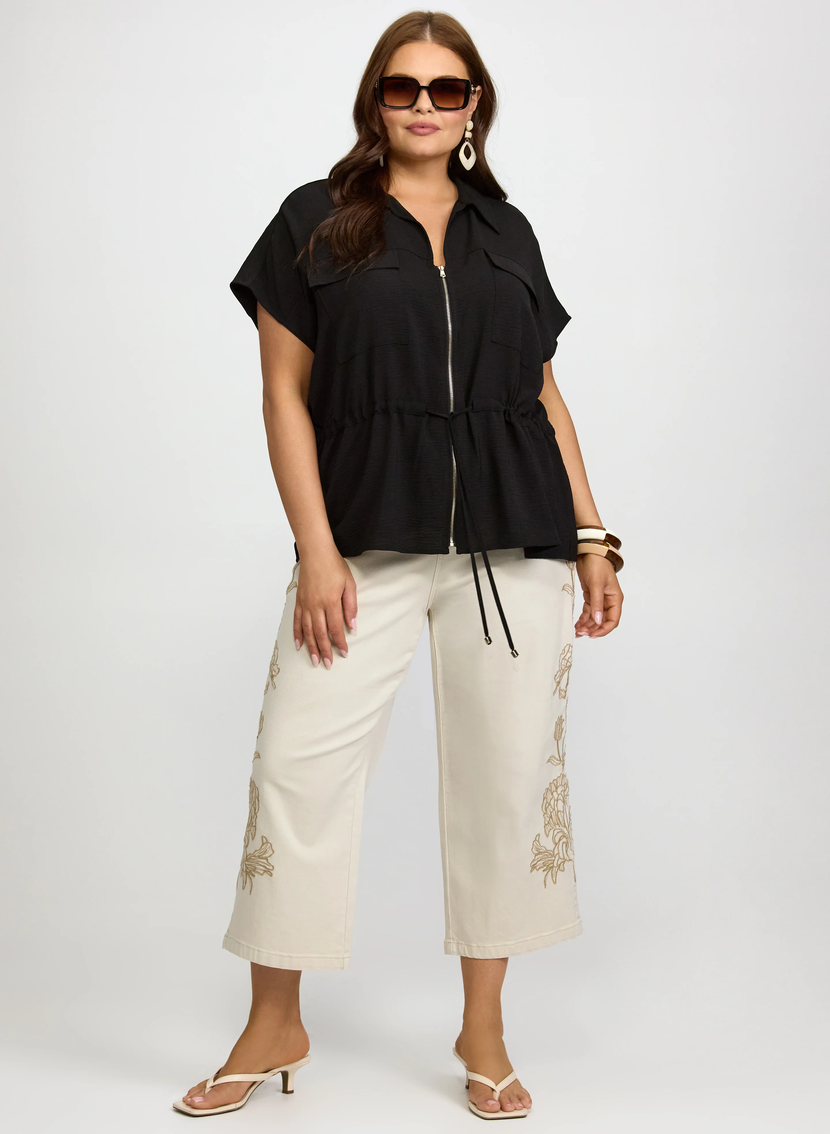 Zip Drawstring Blouse - Image 3