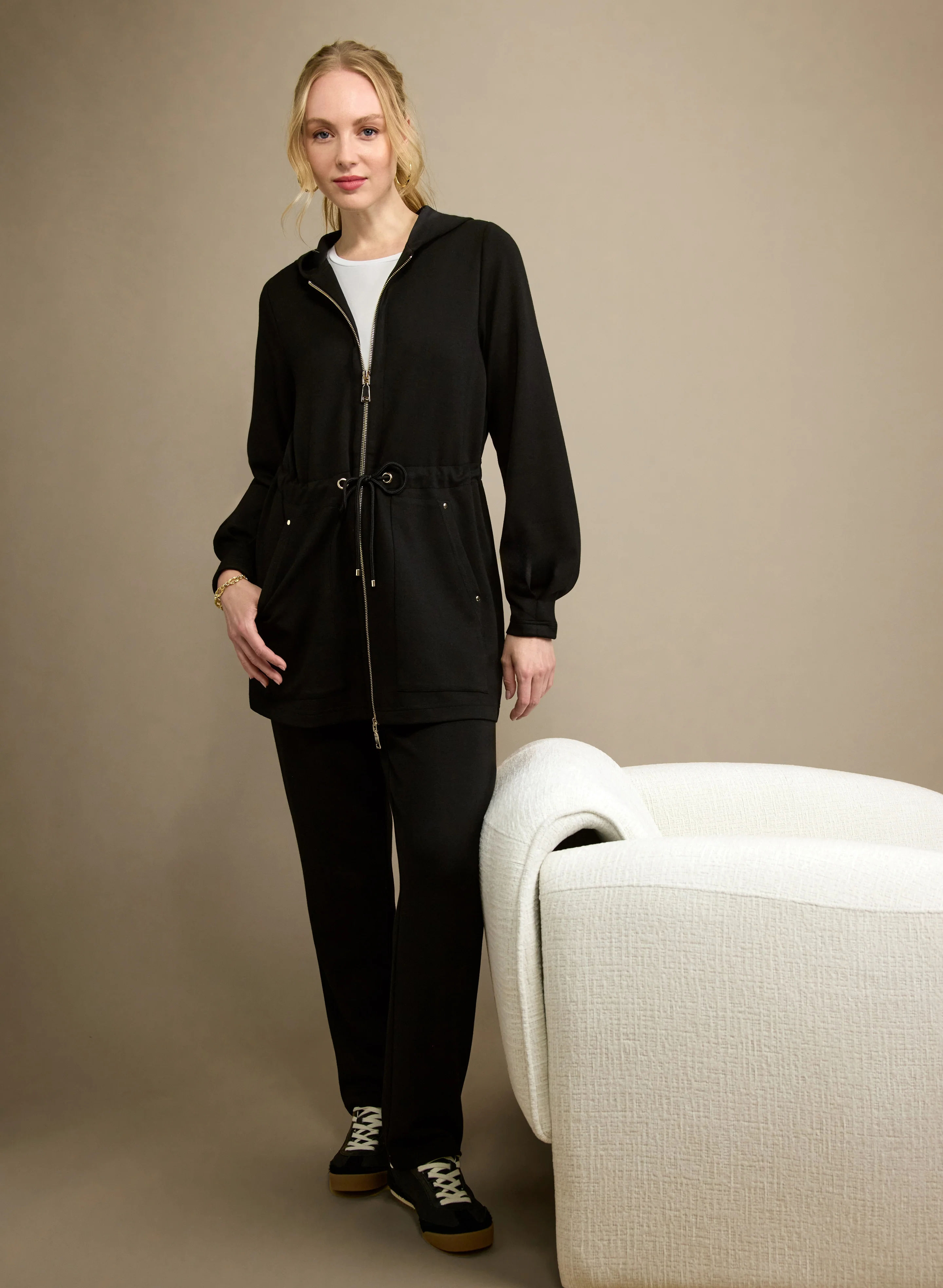 Zip-Up Drawstring Waist Jacket & Pull-On Scuba Pants
